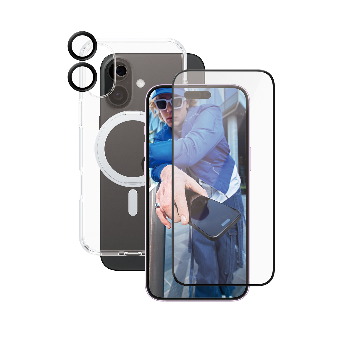 PanzerGlass CARE by � 3-in-1 Ceramic Bundle iPhone 16 Plus custodia per cellulare Cover Trasparente