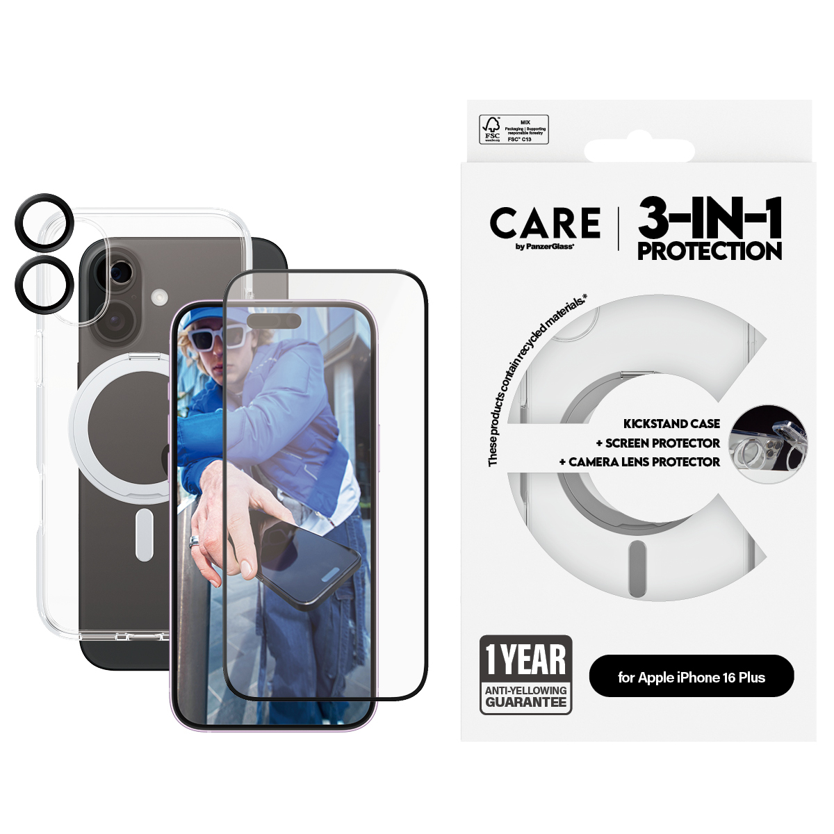 PanzerGlass CARE by � 3-in-1 Ceramic Bundle iPhone 16 Plus funda para tel�fono m�vil Transparente