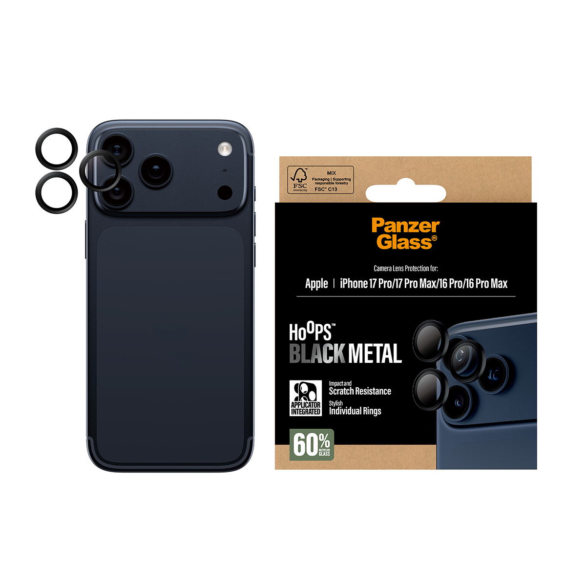 PanzerGlass Hoops black Camera Lens Protector iPhone 17 Pro/Max/16 Max