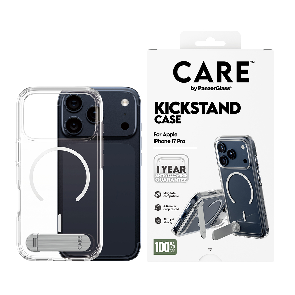 PanzerGlass CARE by � Feature Case Transparent w. Kickstand & MagSafe iPhone 17 Pro coque de protection pour t�l�phones portables Housse