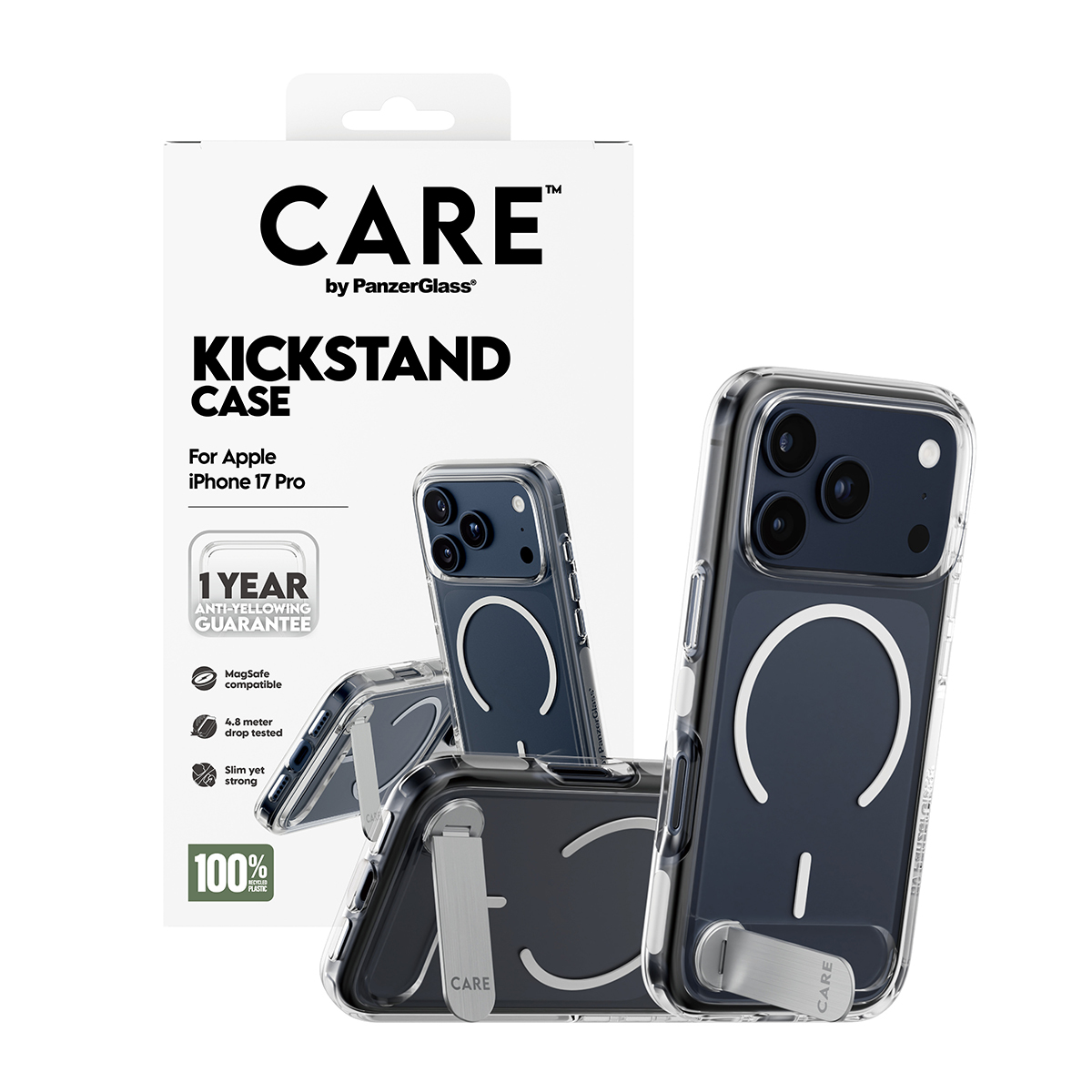 PanzerGlass CARE by � Feature Case Transparent w. Kickstand & MagSafe iPhone 17 Pro coque de protection pour t�l�phones portables Housse
