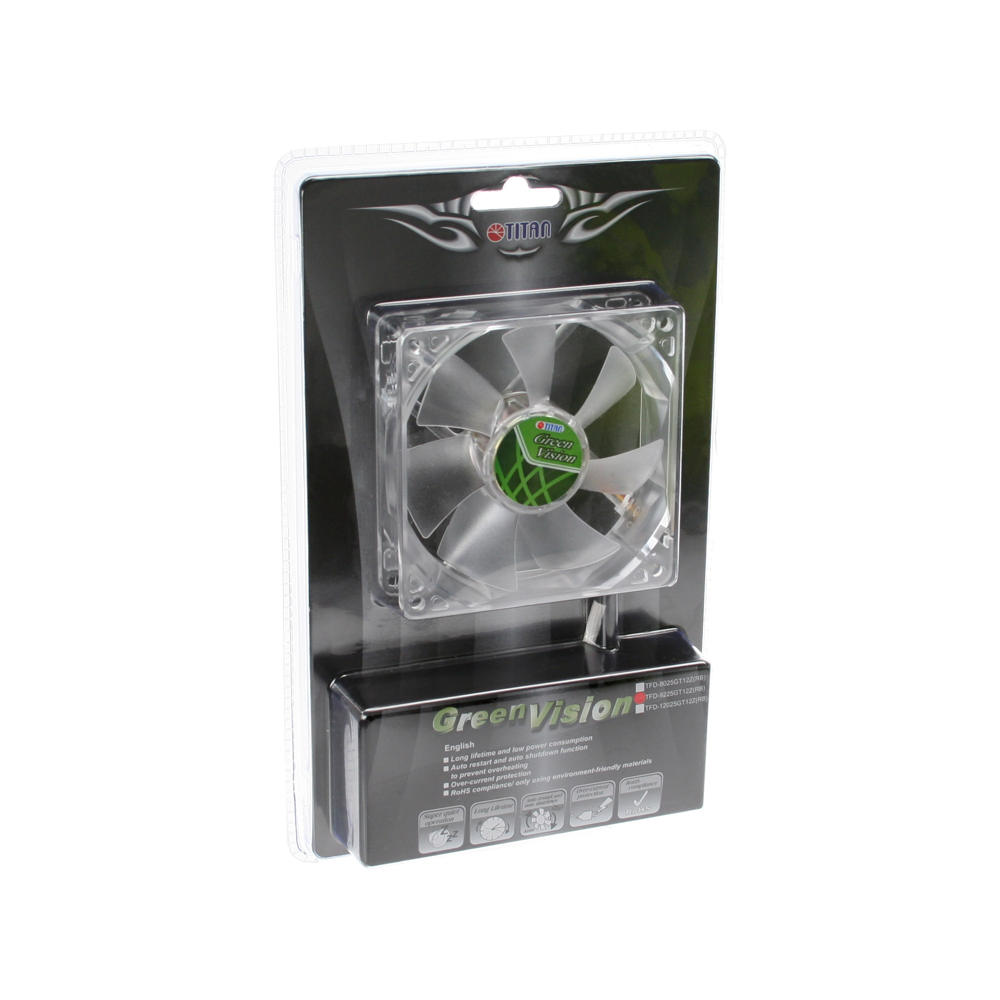 Titan TFD-9225GT12Z/V2(RB) sistema di raffreddamento per computer Case per computer Ventilatore 9,2 cm Trasparente