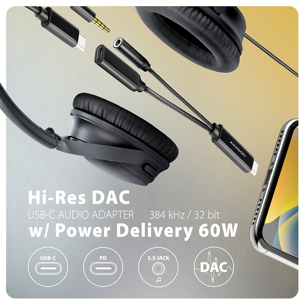 Axagon ADA-HCPD audio cable 0.1 m USB-C, 3.5 mm USB-C Black