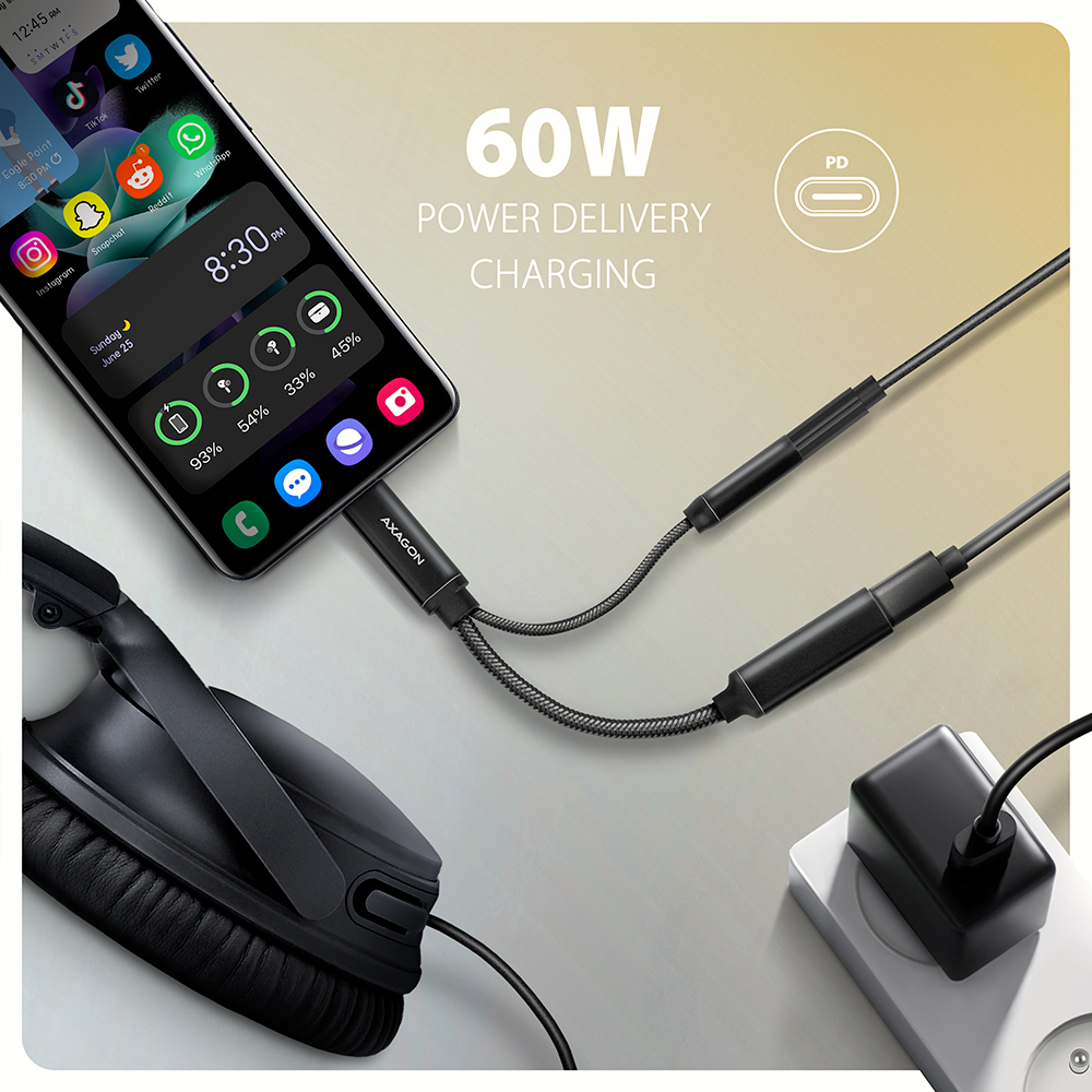 Axagon ADA-HCPD audio cable 0.1 m USB-C, 3.5 mm USB-C Black