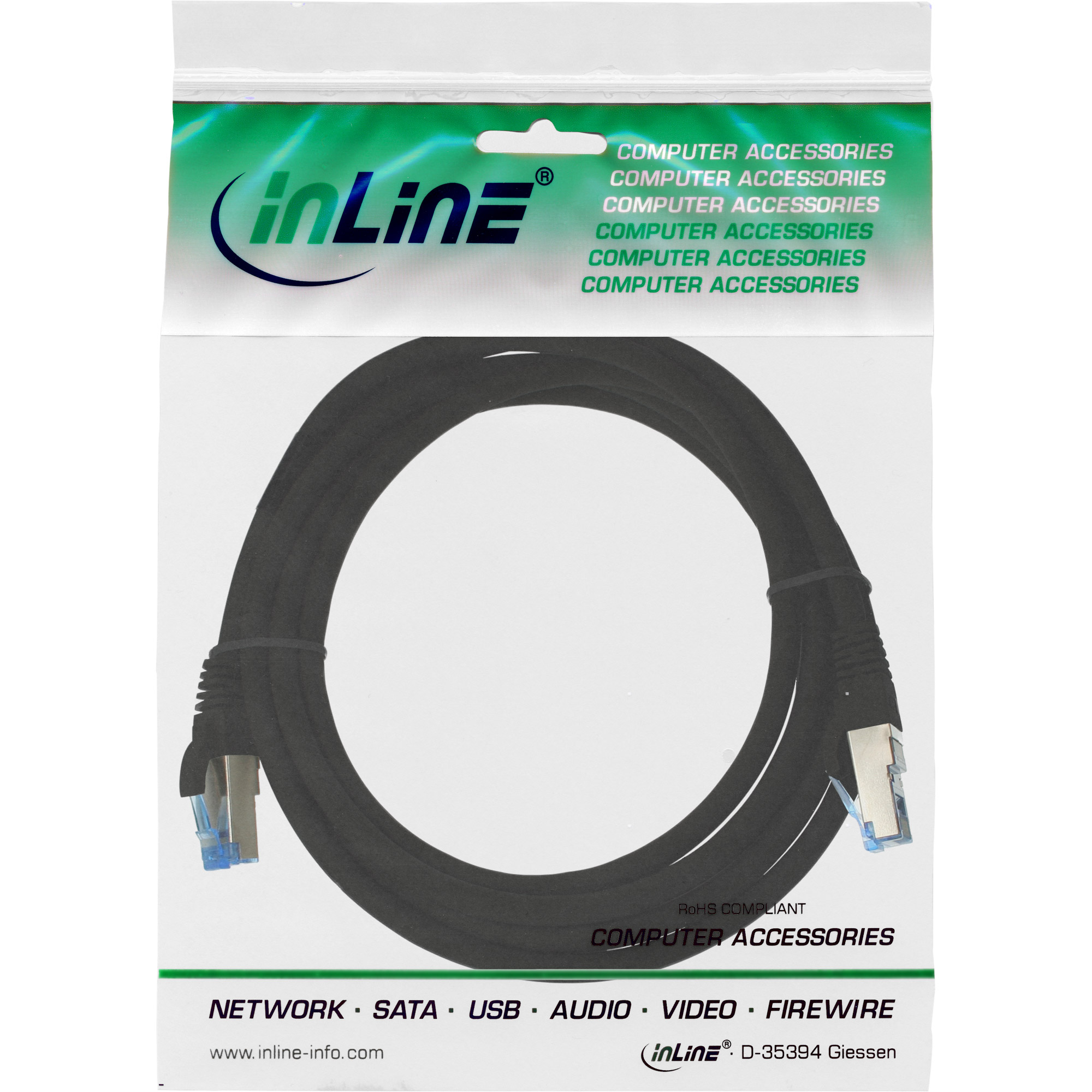 InLine Patch Cable S/FTP PiMF Cat.6A halogen free 500MHz black 2m