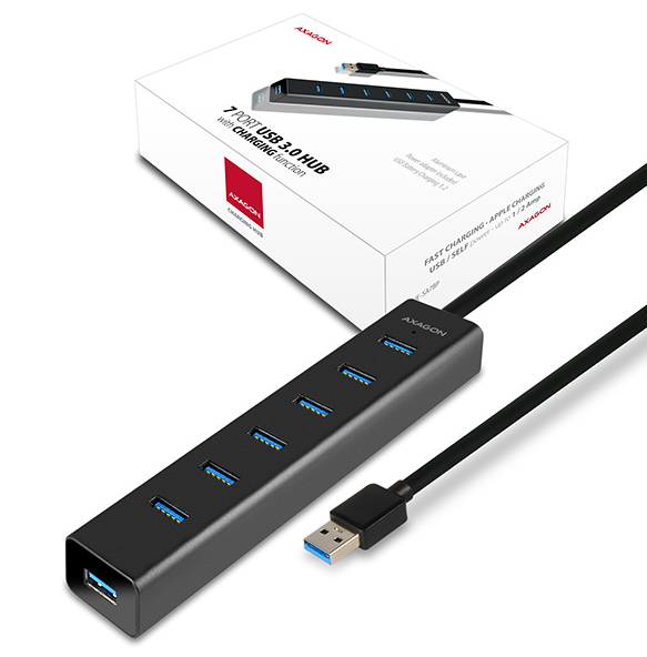 Axagon HUE-SA7BP hub & concentrateur USB 3.2 Gen 1 (3.1 Gen 1) Type-A 5000 Mbit/s Noir