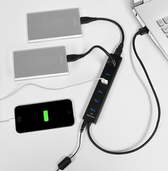 Axagon HUE-SA7BP hub & concentrateur USB 3.2 Gen 1 (3.1 Gen 1) Type-A 5000 Mbit/s Noir