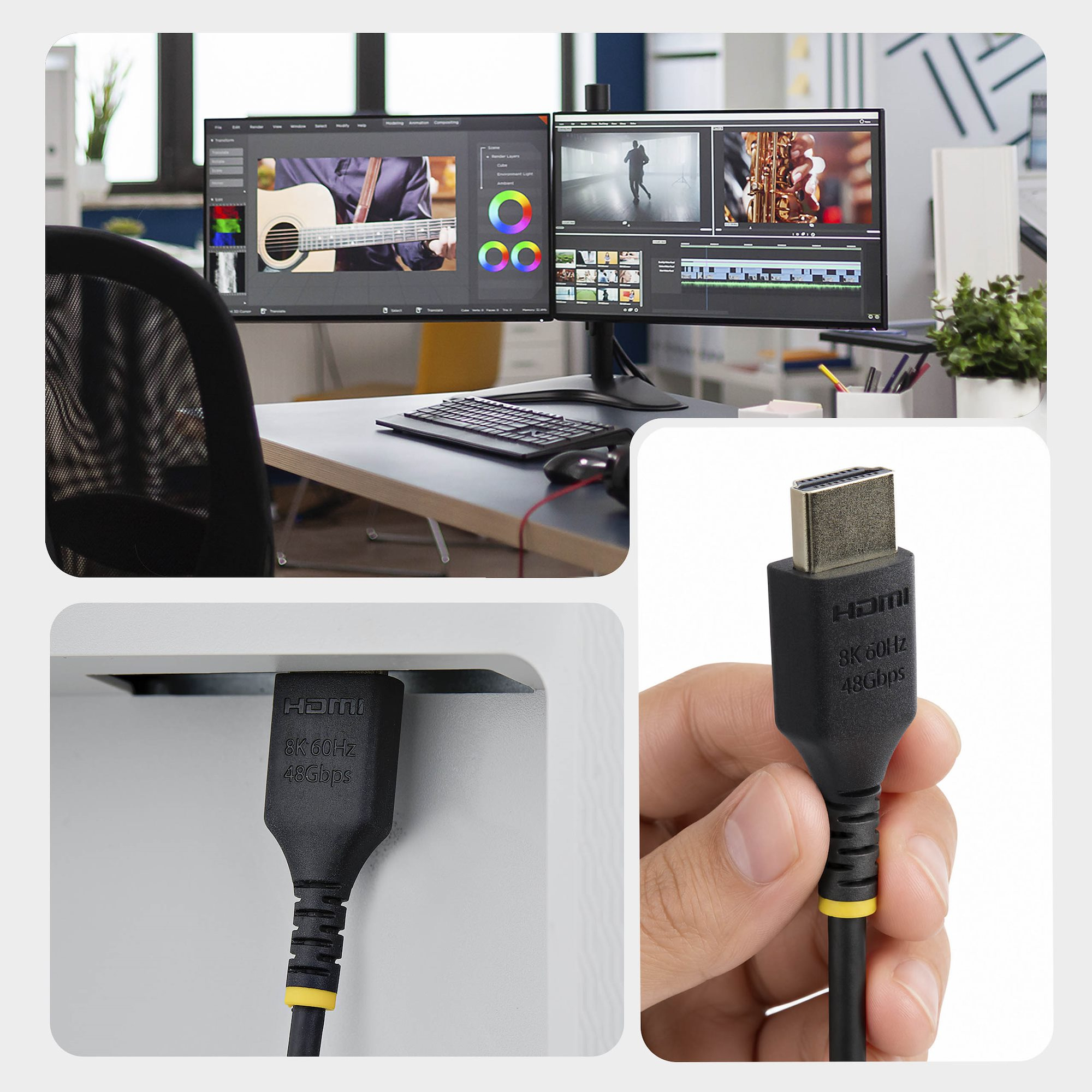 StarTech.com Cable HDMI 2.1 Ultrafino y Flexible de 2m - 8K 60Hz/4K 120Hz - 48Gbps HDR10+ eARC - Ultra Alta Velocidad - Certificado