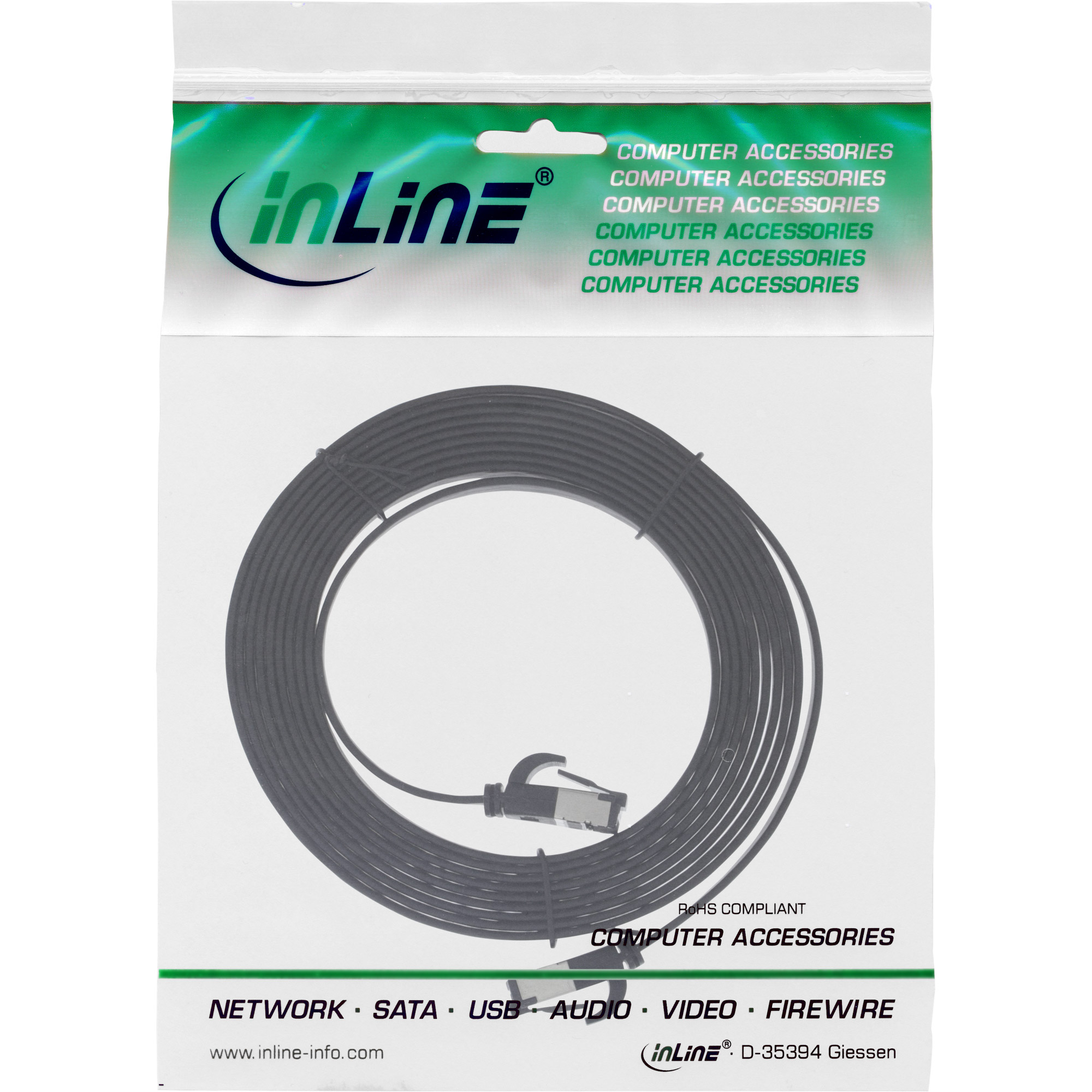InLine Patch cable flat, U/FTP, Cat.8.1, TPE halogen-free, black, 1.5m