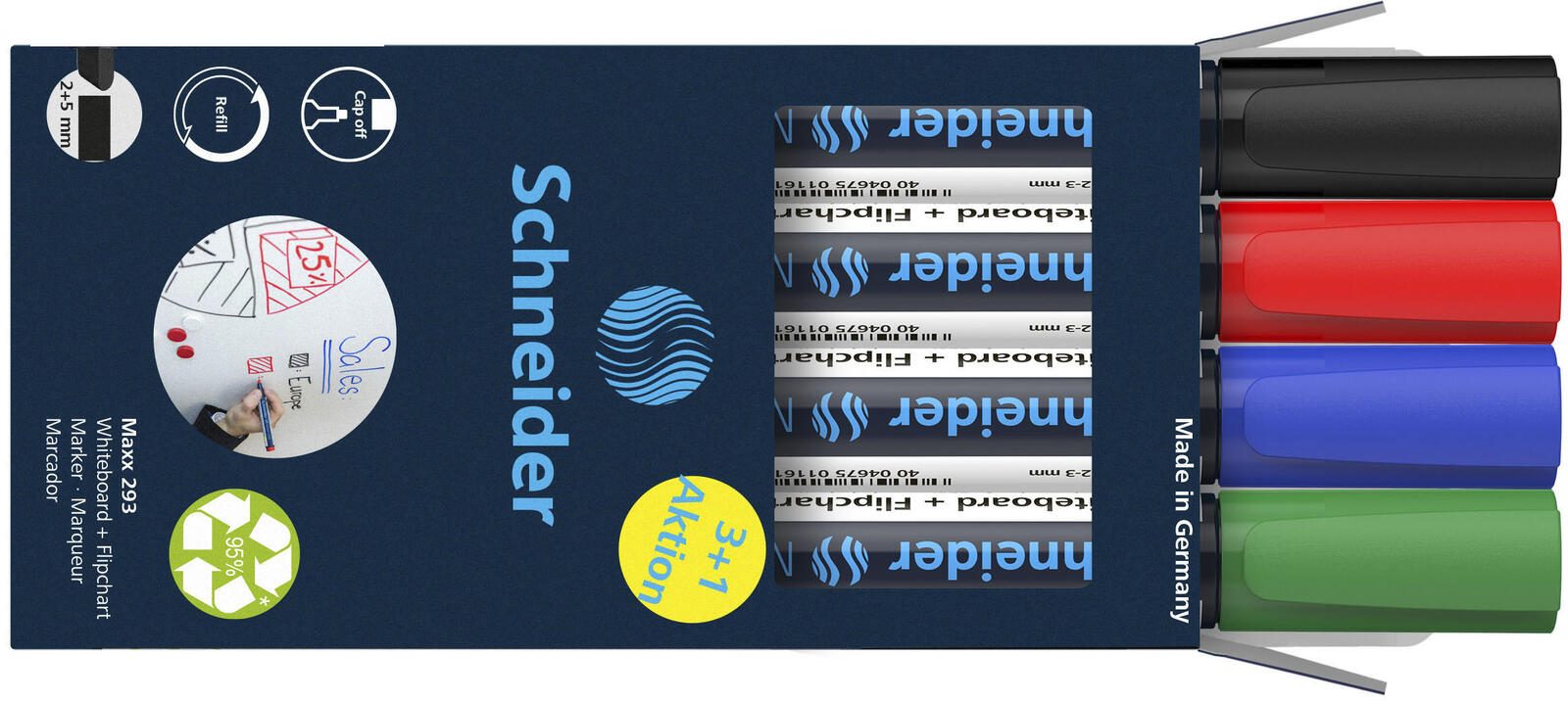 Schneider Schreibger�te 4 Schneider Maxx 293 Whiteboard- und Flipchart-Marker farbsortiert 2.0 - 5.0