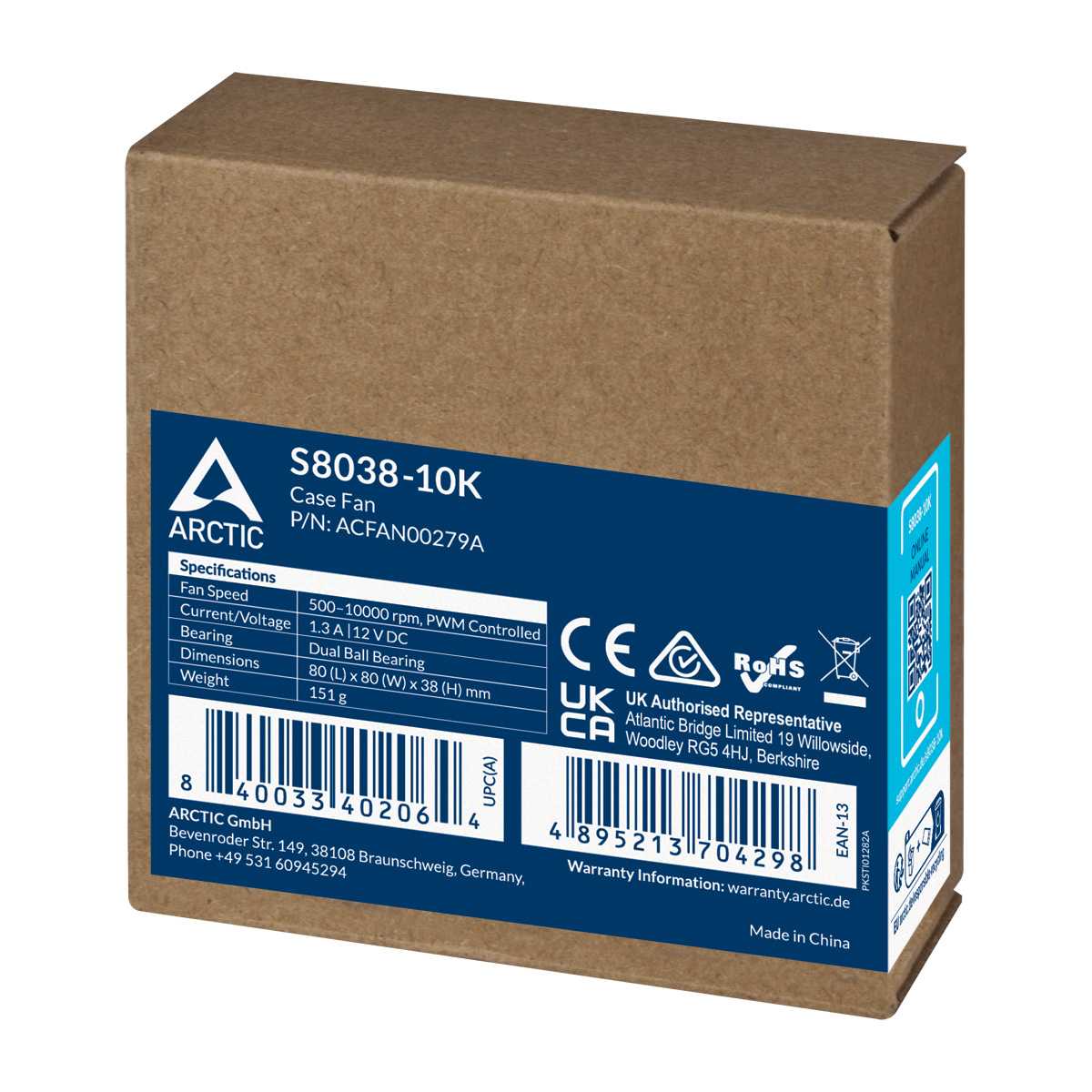 ARCTIC S8038-10K Processore Ventilatore 8 cm Nero 1 pz