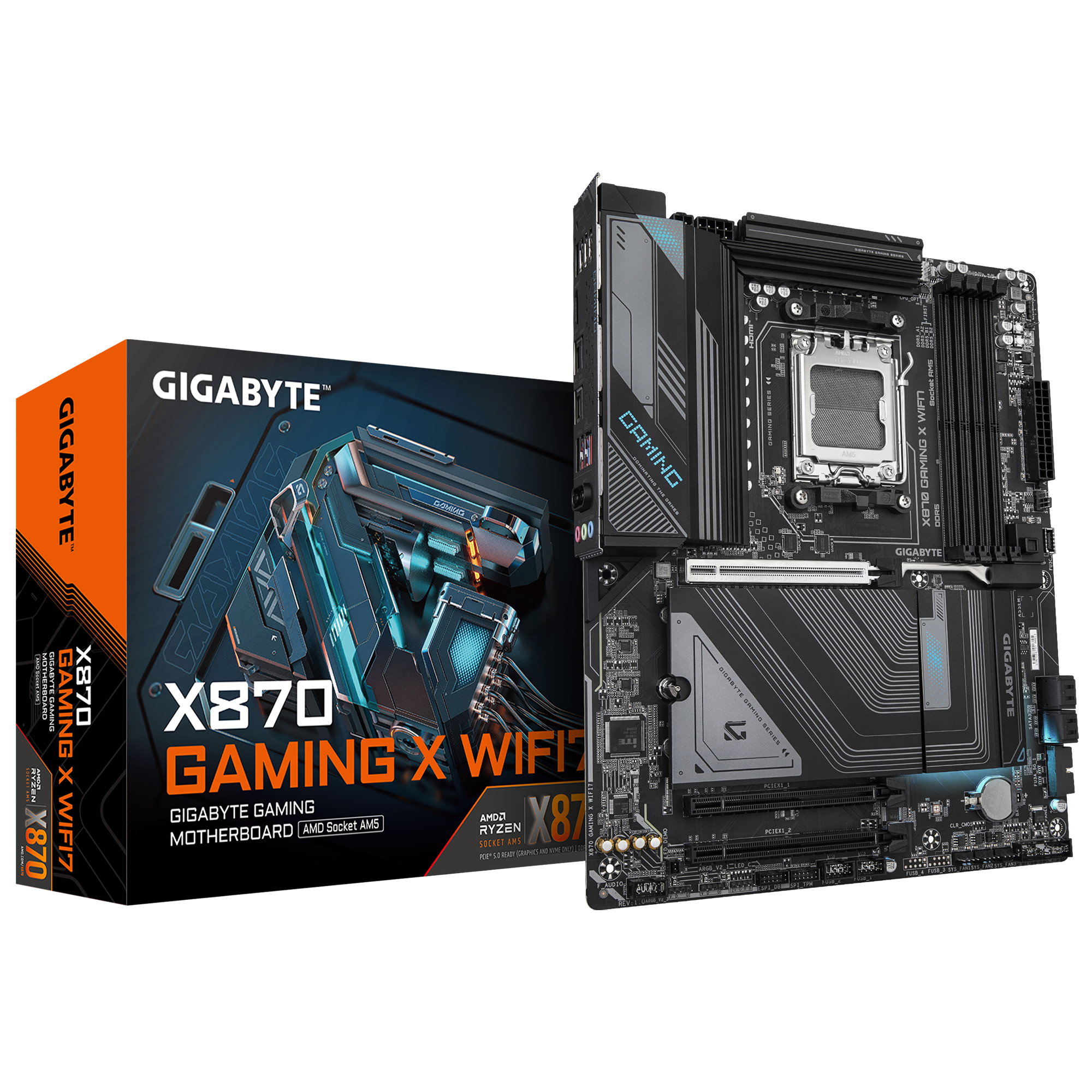 Gigabyte X870 GAMING X WIFI7 - Motherboard - ATX - Socket AM5 - AMD X870 Chipsatz - USB-C 3.2 Gen 2x2, USB4, USB 3.2 Gen 1, USB 3.2 Gen 2 - 2.5 Gigabit LAN, Bluetooth, Wi-Fi - Onboard-Grafik (CPU erforderlich)
