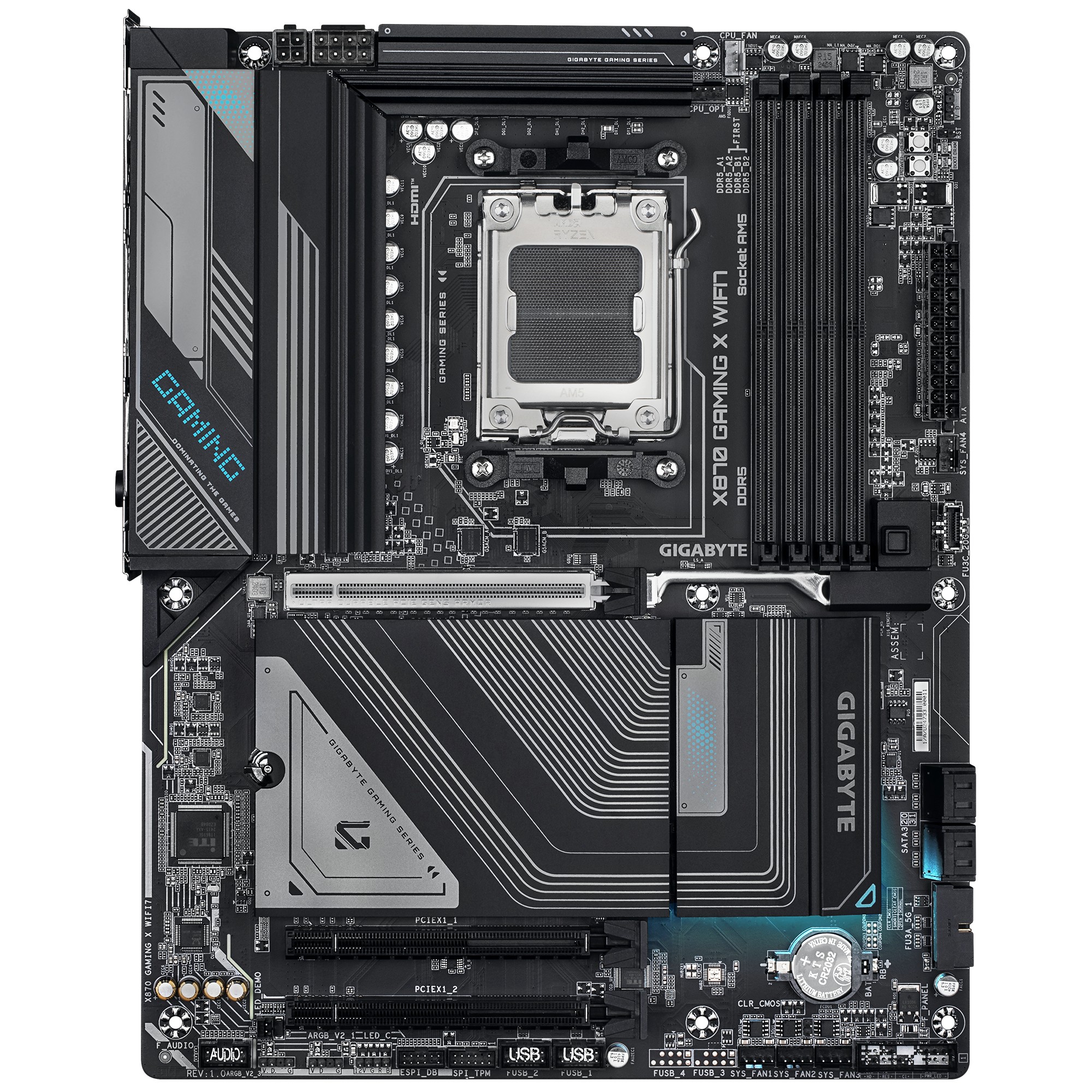 Gigabyte X870 GAMING X WIFI7 - Motherboard - ATX - Socket AM5 - AMD X870 Chipsatz - USB-C 3.2 Gen 2x2, USB4, USB 3.2 Gen 1, USB 3.2 Gen 2 - 2.5 Gigabit LAN, Bluetooth, Wi-Fi - Onboard-Grafik (CPU erforderlich)