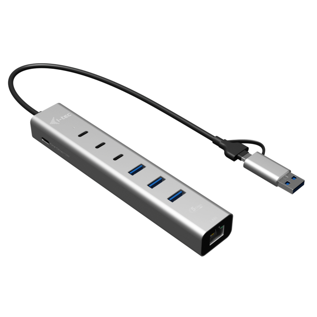 i-tec USB-C/USB-A Metal HUB 6 port (3x USB-C, 3x USB-A), LAN, Power Delivery 85W