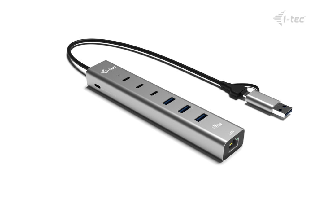 i-tec USB-C/USB-A Metal HUB 6 port (3x USB-C, 3x USB-A), LAN, Power Delivery 85W