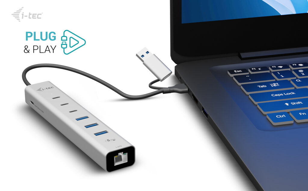 i-tec USB-C/USB-A Metal HUB 6 port (3x USB-C, 3x USB-A), LAN, Power Delivery 85W