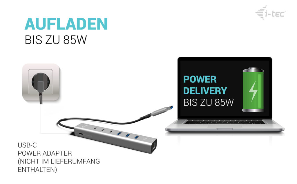 i-tec USB-C/USB-A Metal HUB 6 port (3x USB-C, 3x USB-A), LAN, Power Delivery 85W