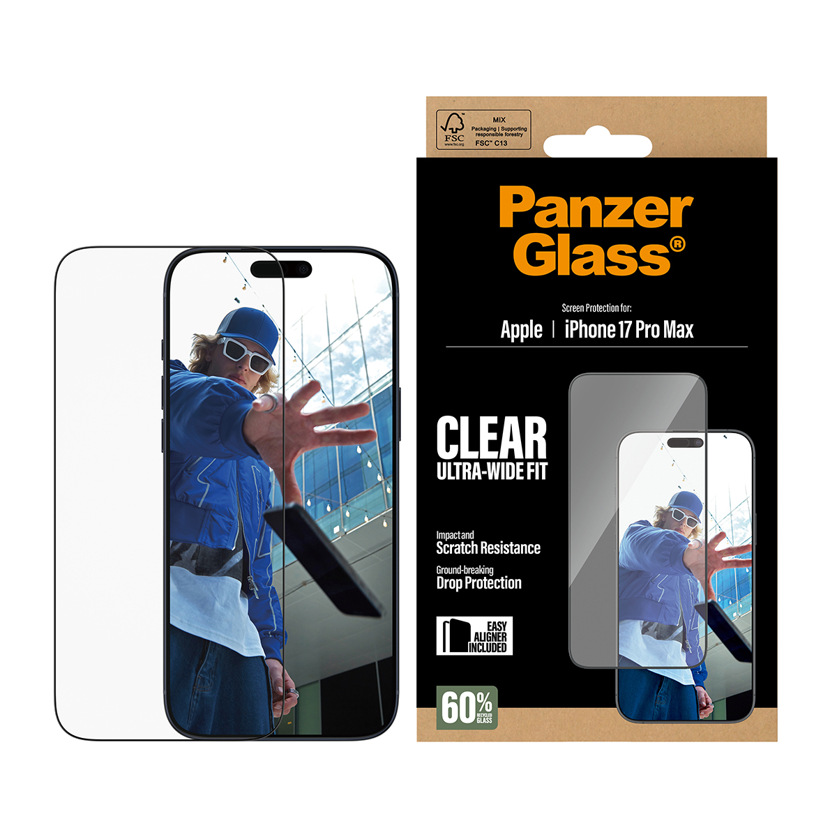 PanzerGlass Screen Protector iPhone 17 Pro Max Ultra-Wide Fit w. EasyAligner