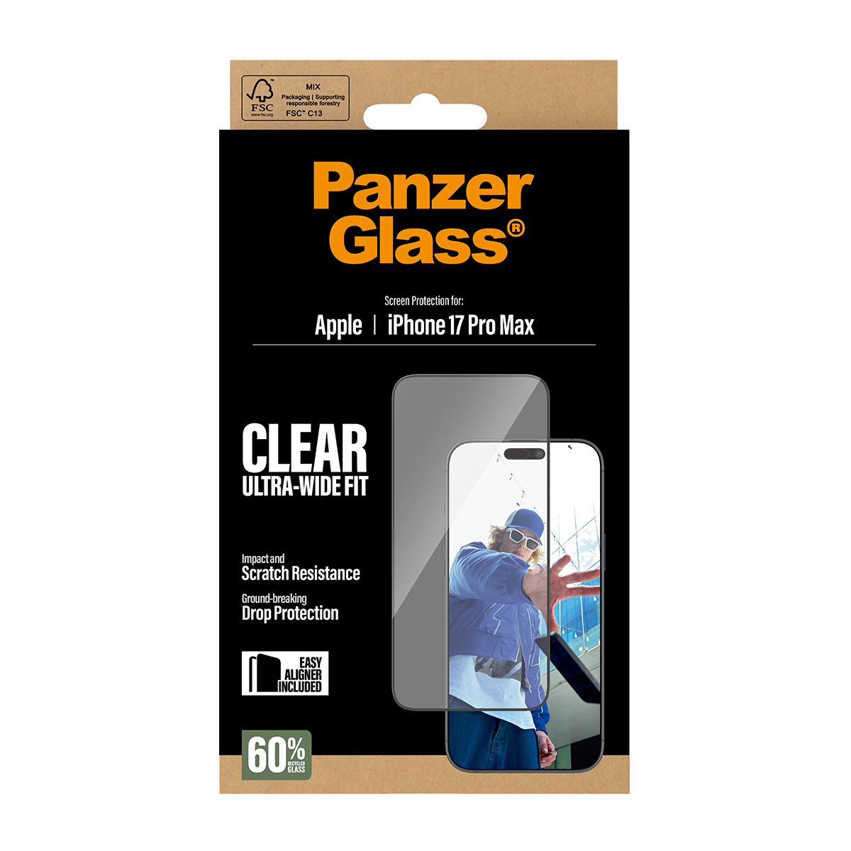PanzerGlass Screen Protector iPhone 17 Pro Max Ultra-Wide Fit w. EasyAligner