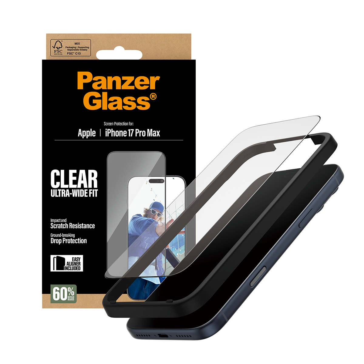 PanzerGlass Screen Protector iPhone 17 Pro Max Ultra-Wide Fit w. EasyAligner