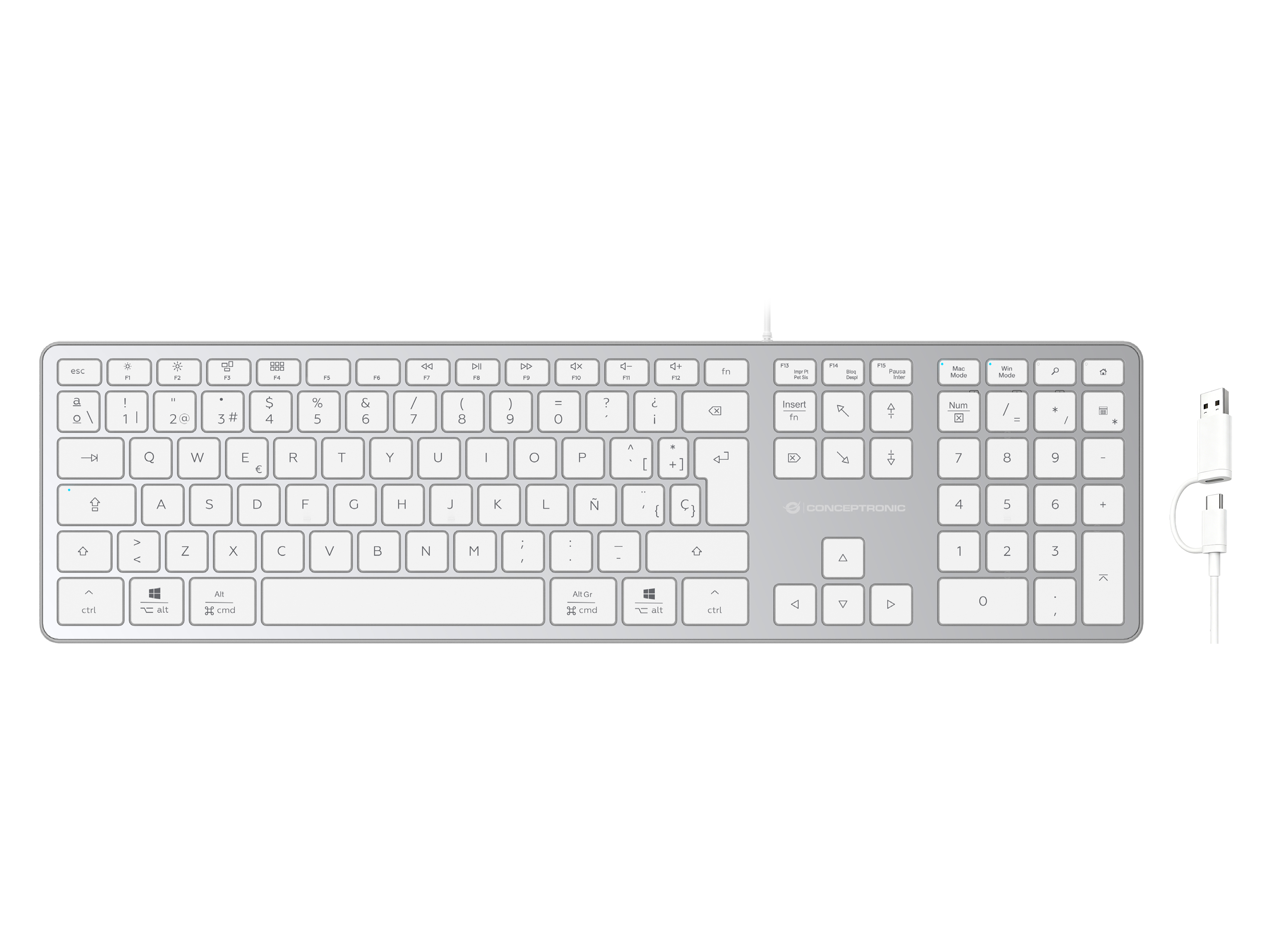 Conceptronic USB Tastatur slim USB-A/USB-C Layout ES ws - Tastatur