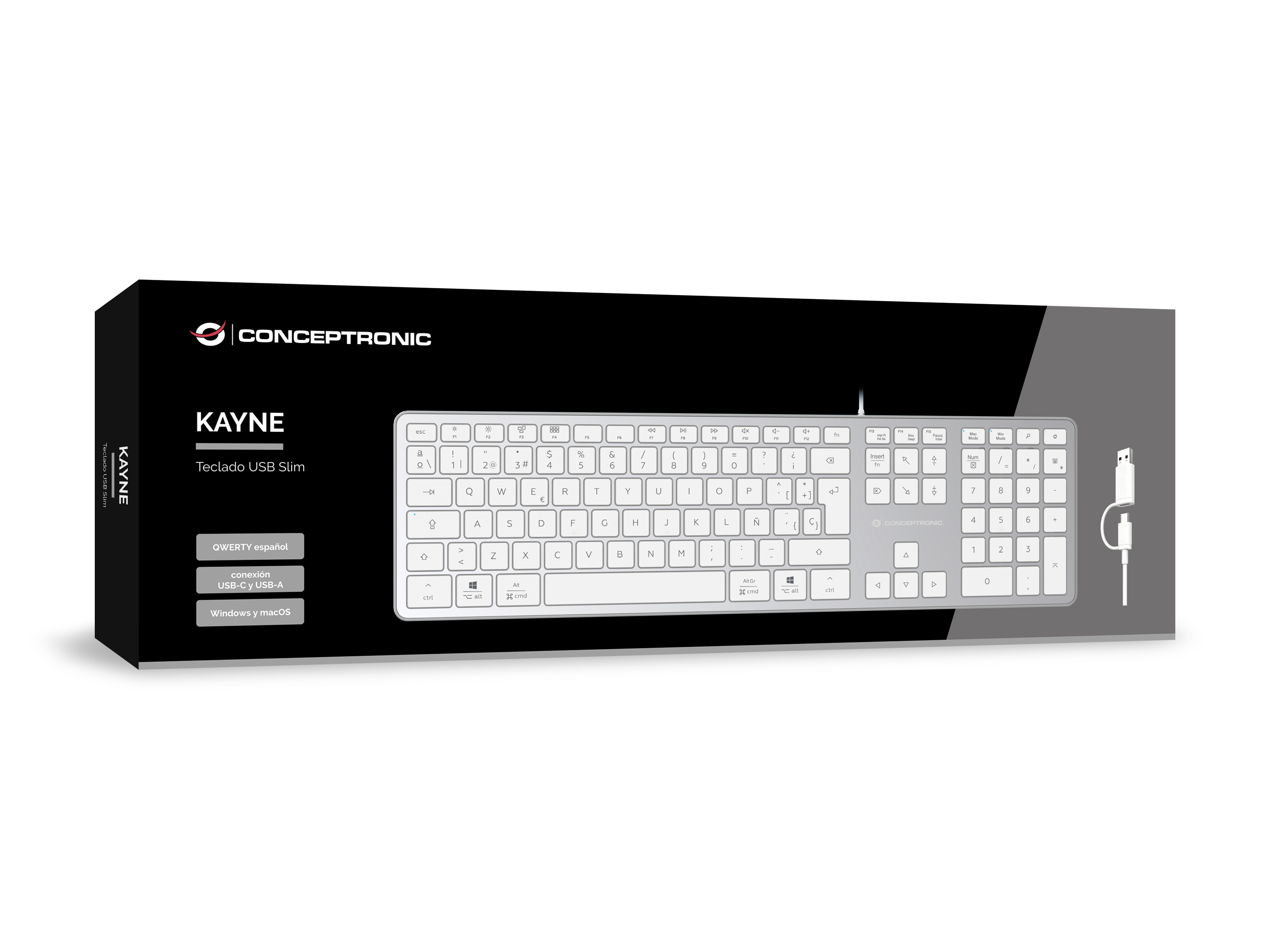 Conceptronic USB Tastatur slim USB-A/USB-C Layout ES ws - Tastatur