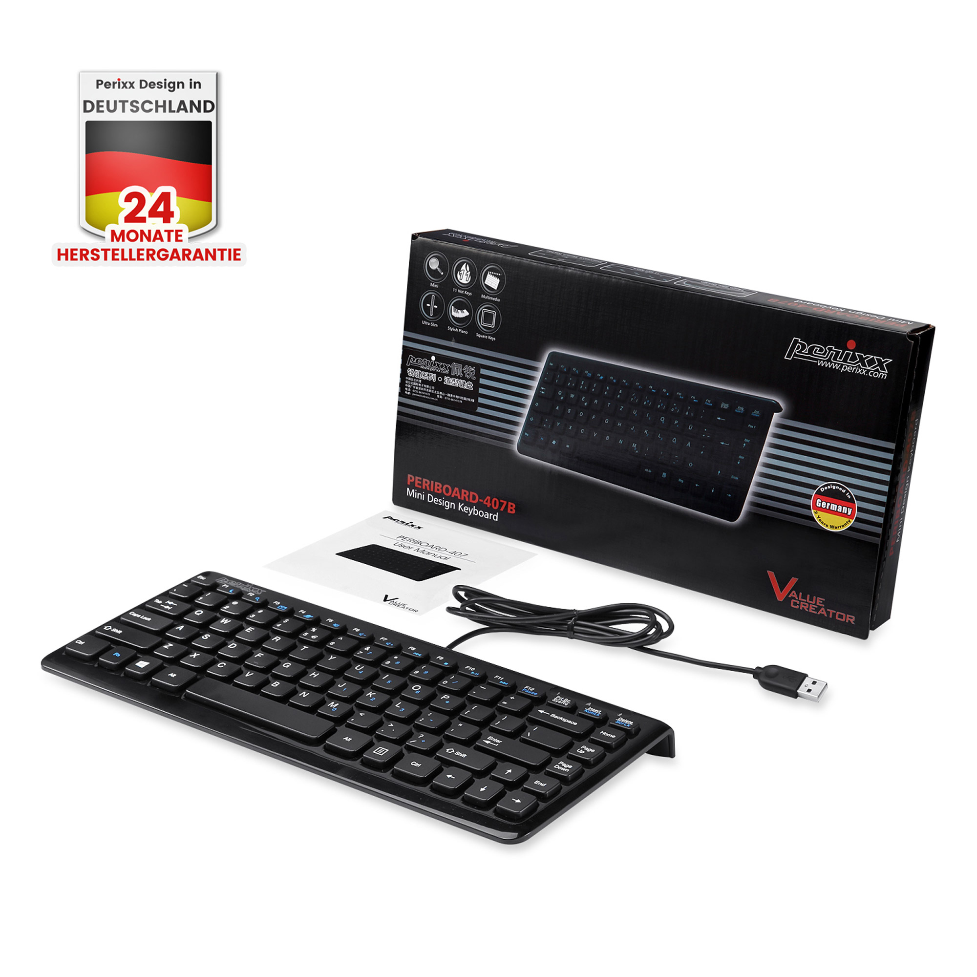 Perixx Tastatur PERIBOARD-407 B USB 10786 - Tastatur - QWERTZ
