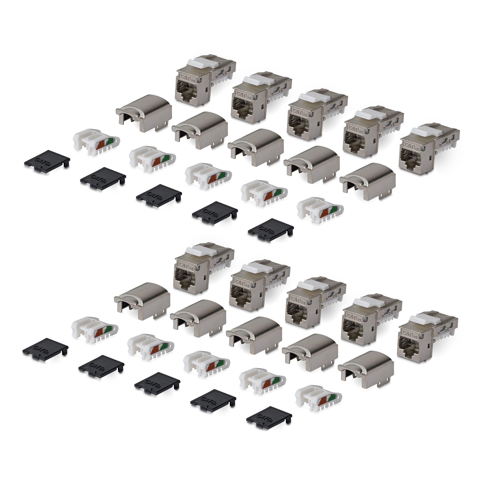 StarTech.com Shielded Cat6a Keystone Jack, 10-Pack RJ45 Ethernet Keystone Jacks, STP Cat6a Wall Jack, 90-Degree Toolless