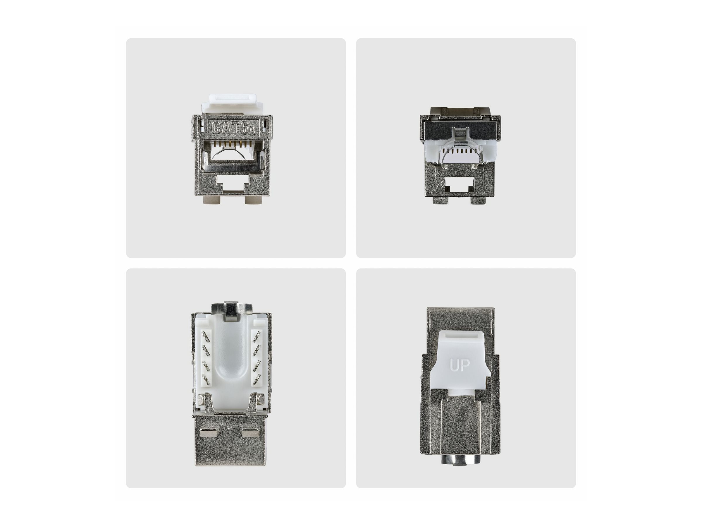 StarTech.com Shielded Cat6a Keystone Jack, 10-Pack RJ45 Ethernet Keystone Jacks, STP Cat6a Wall Jack, 90-Degree Toolless