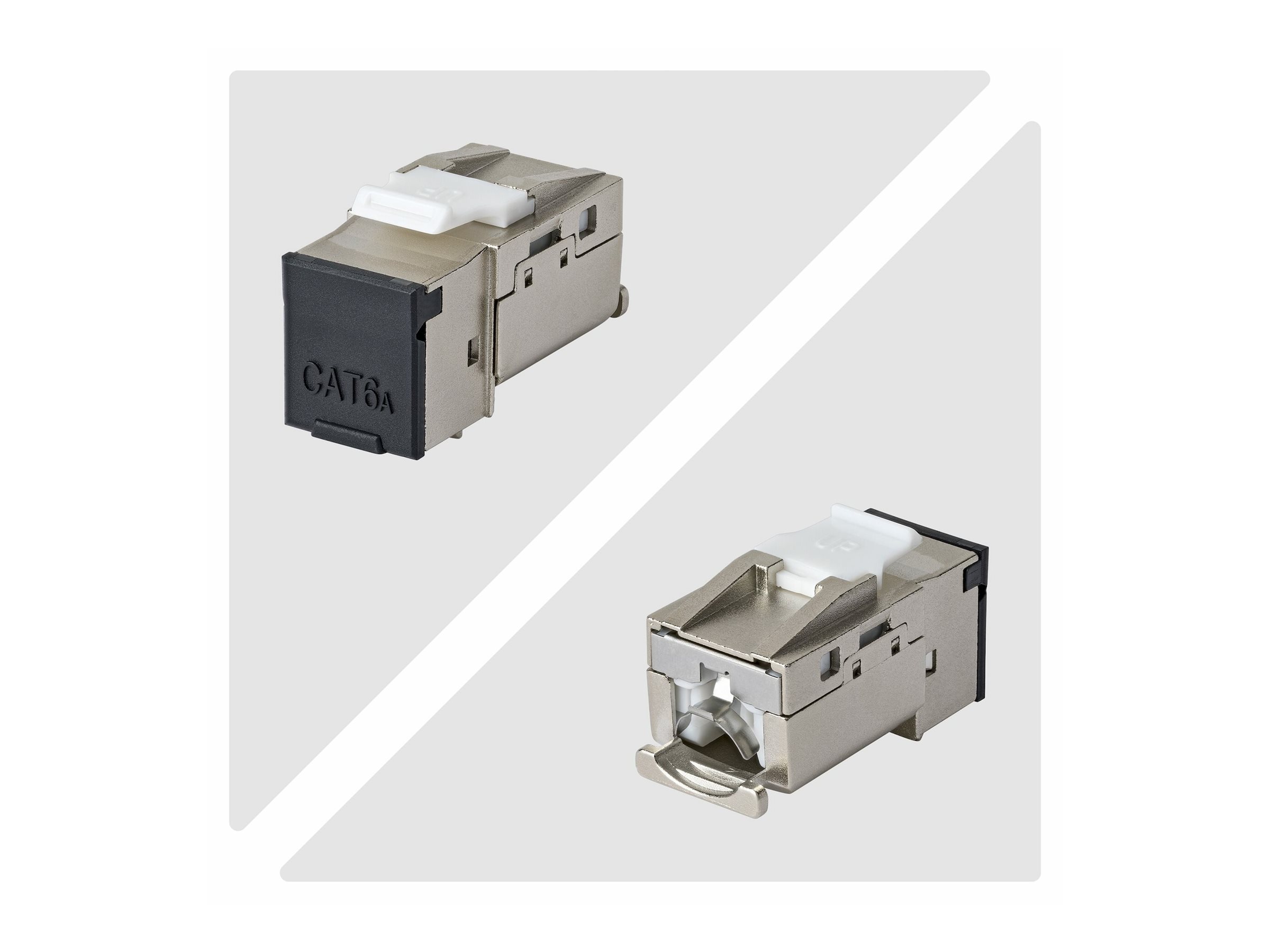 StarTech.com Shielded Cat6a Keystone Jack, 10-Pack RJ45 Ethernet Keystone Jacks, STP Cat6a Wall Jack, 90-Degree Toolless