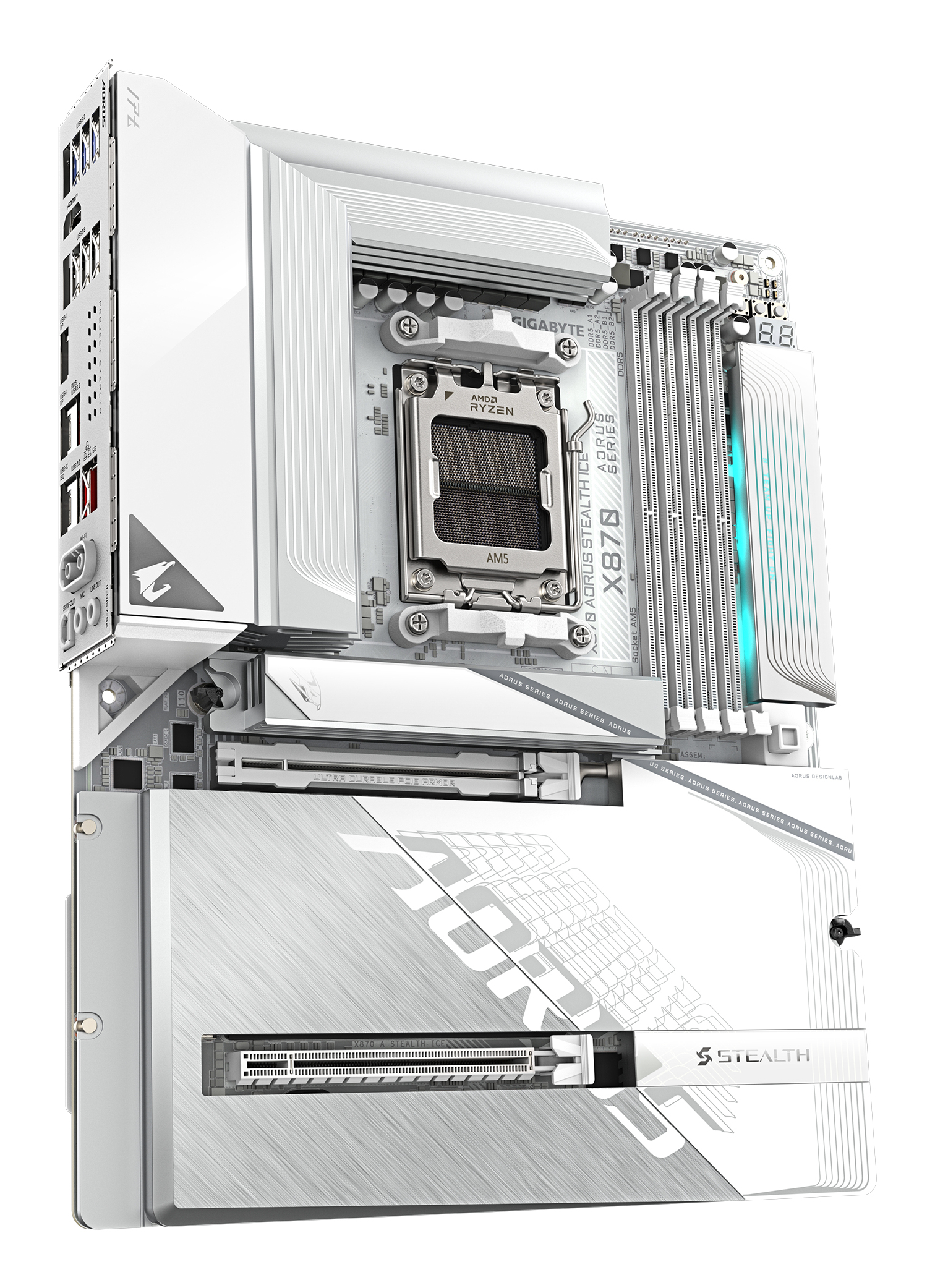 Gigabyte AORUS X870 STEALTH ICE - Motherboard - ATX - Socket AM5 - AMD X870 Chipsatz - USB-C 3.2 Gen 2x2, USB 3.2 Gen 2, USB 3.2 Gen 1 - Wi-Fi 7, Bluetooth, 5 Gigabit Ethernet - Onboard-Grafik (CPU erforderlich)