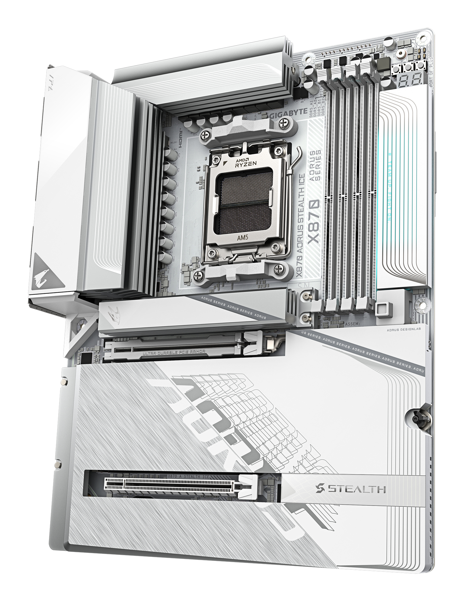 Gigabyte AORUS X870 STEALTH ICE - Motherboard - ATX - Socket AM5 - AMD X870 Chipsatz - USB-C 3.2 Gen 2x2, USB 3.2 Gen 2, USB 3.2 Gen 1 - Wi-Fi 7, Bluetooth, 5 Gigabit Ethernet - Onboard-Grafik (CPU erforderlich)