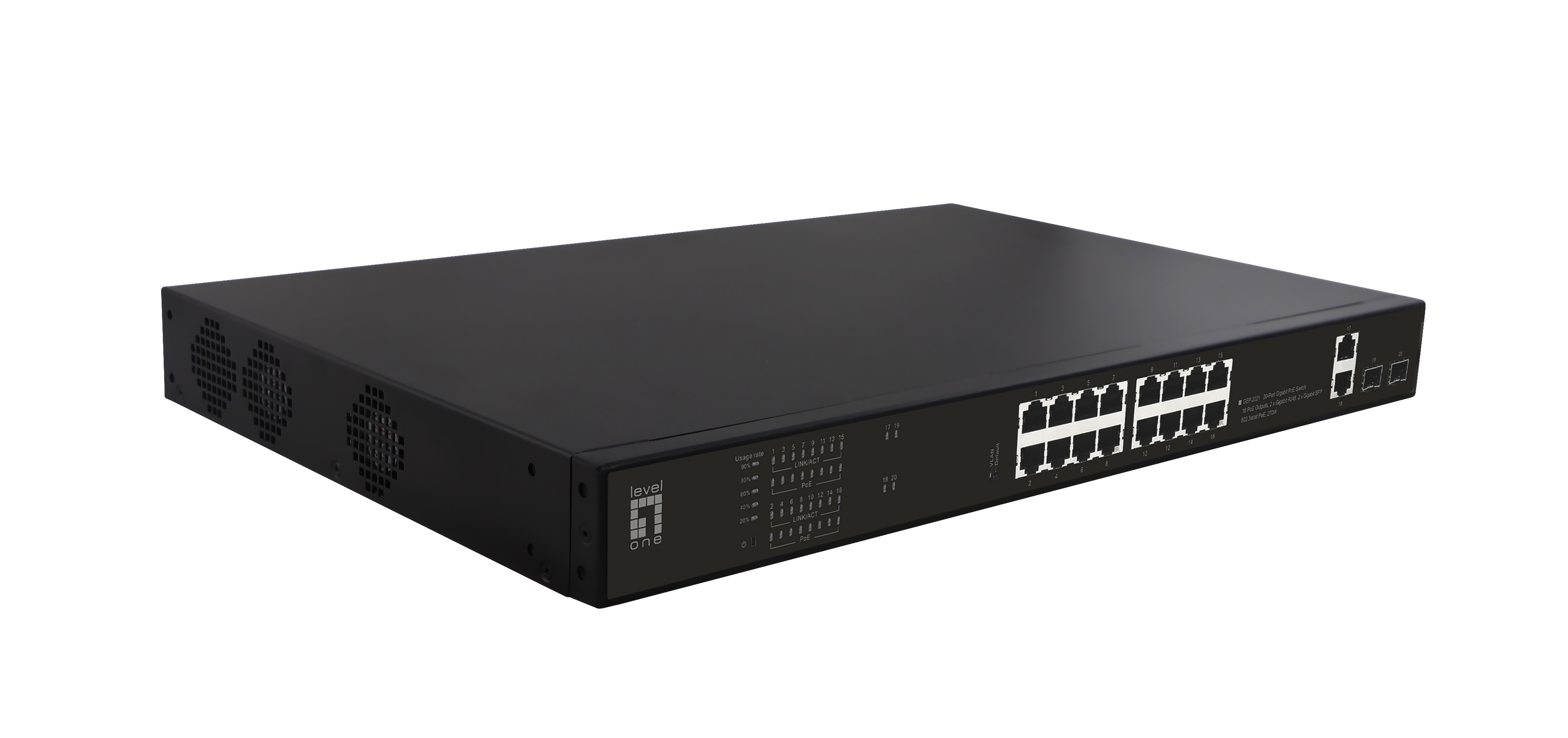 LevelOne GEP-2021 commutateur r�seau Non-g�r� Gigabit Ethernet (10/100/1000) Connexion Ethernet, supportant lalimentation via ce port (PoE) 1U Noir