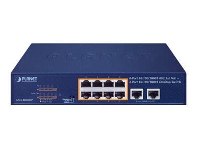 Planet GSD-1008HP - Switch - unmanaged - 10 x 10/100/1000 (8 PoE+)