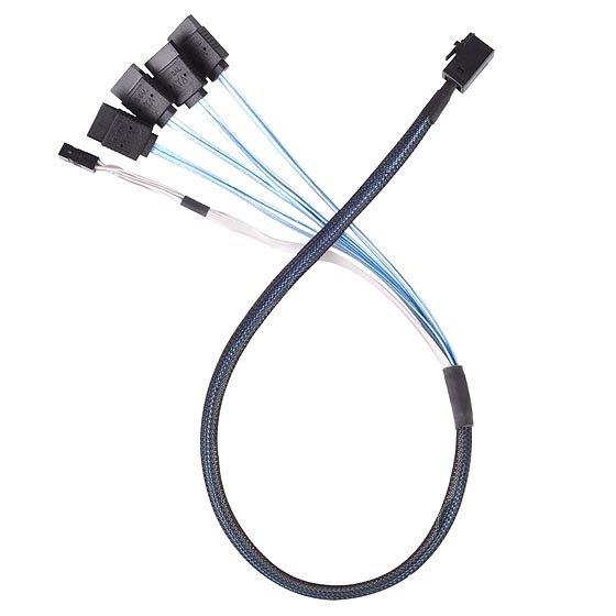 Câble SilverStone Mini SAS HD Vers 4 SATA - SFF-8643, 0.5m, Avec Bande Latérale, Pour Baies Et Contrôleurs
