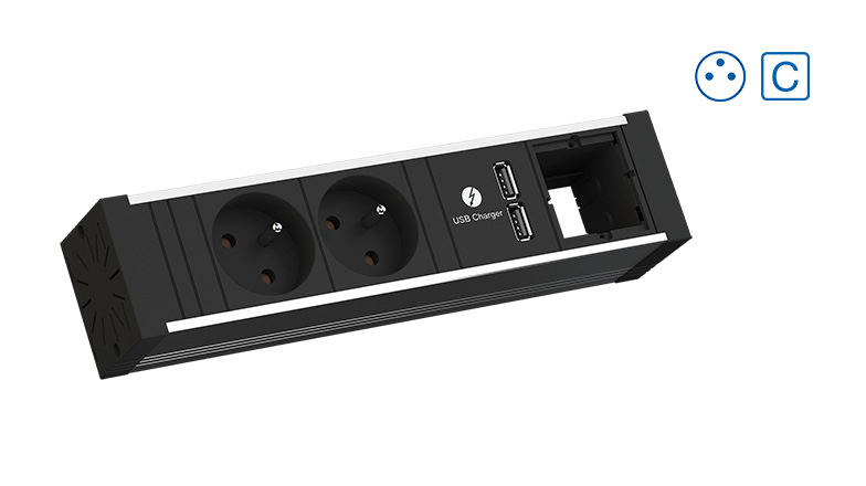 Bachmann Venid - 0,2 m - 2 AC-Ausgnge - Indoor - Typ E - Aluminium - Schwarz