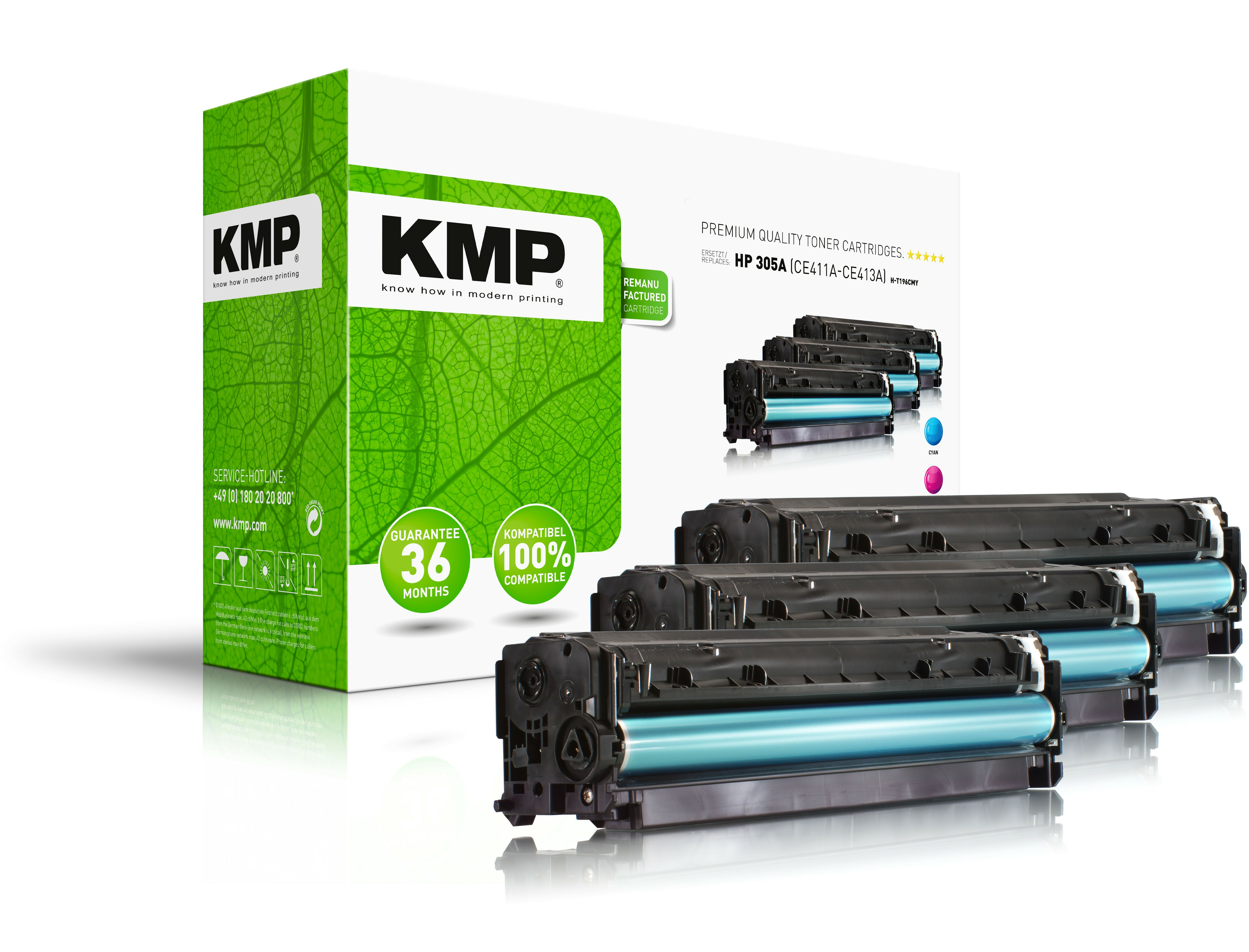 KMP H-T196CMY MULTIPACK - 3er-Pack - Gelb, Cyan, Magenta - kompatibel - Tonerpatrone (Alternative zu: HP 305A, HP CE411A, HP CE412A, HP CE413A)