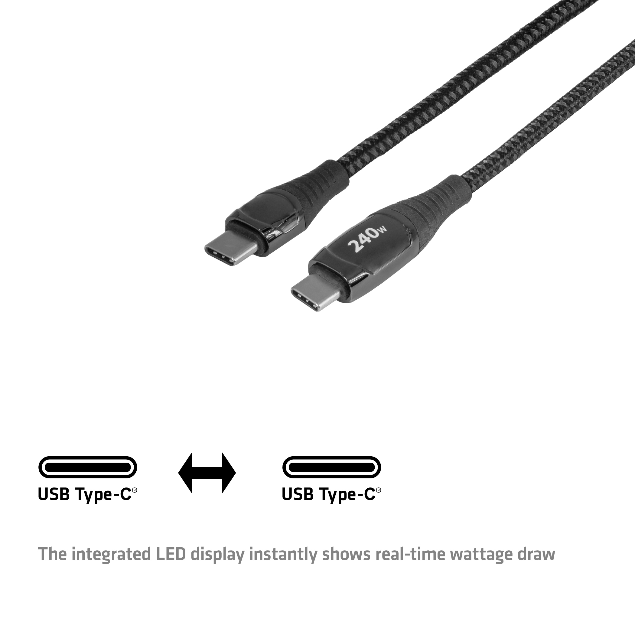 CLUB3D USB-C� Safe Cable with Power Meter 240W No Data 2m/6.56ft