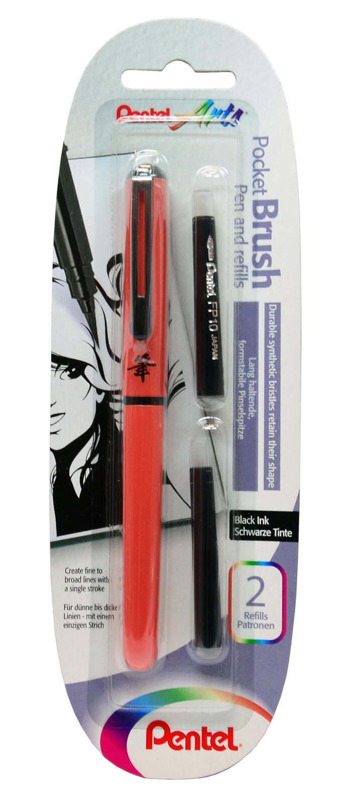 Pentel Brush Pen Pinselstift Geh�use orange Schreibfarbe schwarz