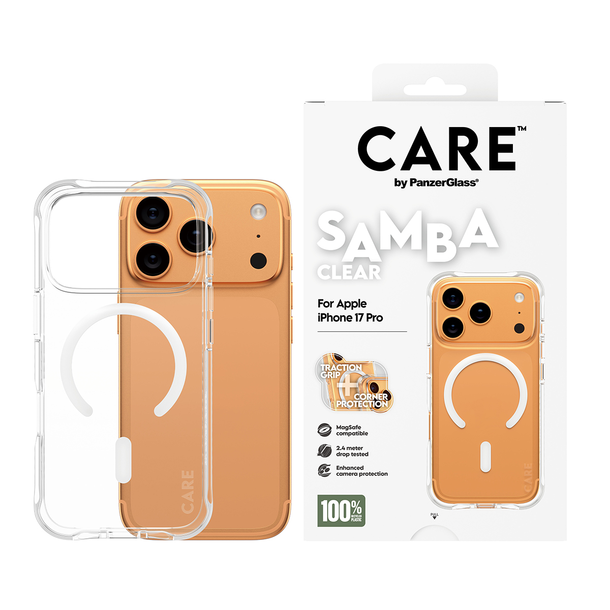 PanzerGlass CARE by � Fashionable Case Samba Transparent w. White MagSafe iPhone 17 Pro coque de protection pour t�l�phones portables Housse