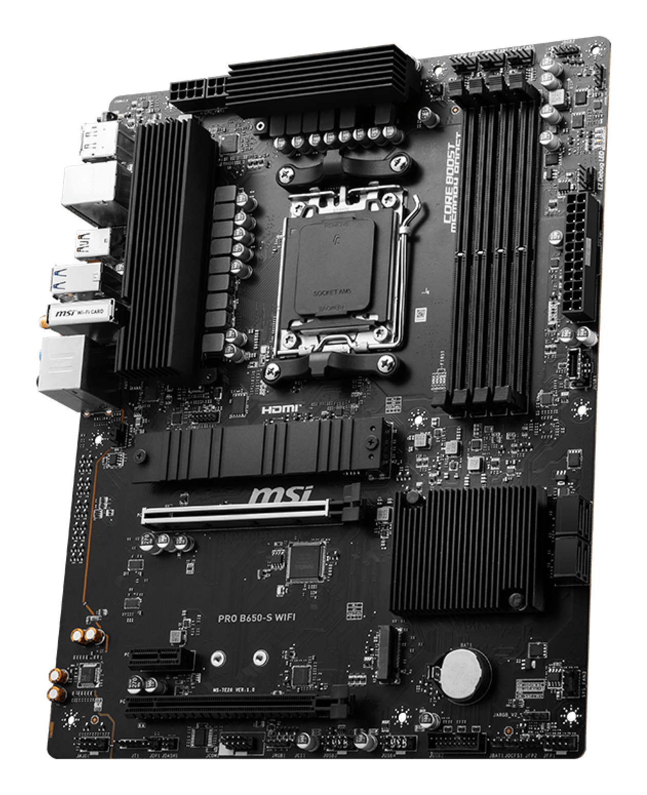 MSI PRO B650-S WIFI - Motherboard - ATX - Socket AM5 - AMD B650 Chipsatz - USB 3.2 Gen 1, USB 3.2 Gen 2, USB-C 3.2 Gen2, USB-C 3.2 Gen 2x2 - 2.5 Gigabit LAN, Wi-Fi 6E, Bluetooth - Onboard-Grafik (CPU erforderlich)