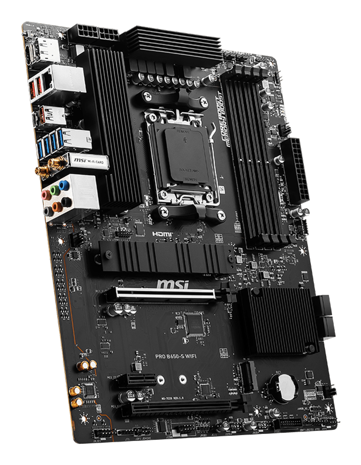 MSI PRO B650-S WIFI - Motherboard - ATX - Socket AM5 - AMD B650 Chipsatz - USB 3.2 Gen 1, USB 3.2 Gen 2, USB-C 3.2 Gen2, USB-C 3.2 Gen 2x2 - 2.5 Gigabit LAN, Wi-Fi 6E, Bluetooth - Onboard-Grafik (CPU erforderlich)