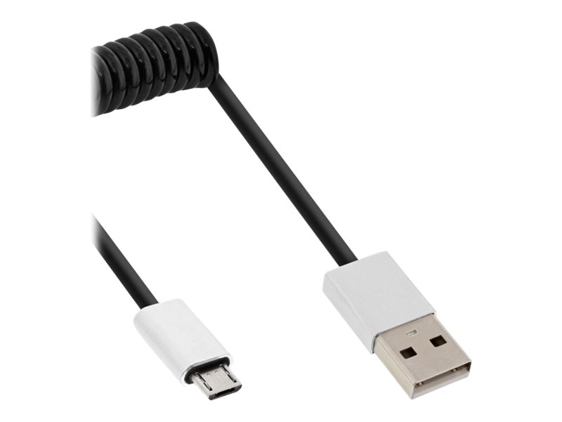 InLine Cavo USB 2.0 Micro, allum., spirale, nero, A-B M, 2,4A@1m 1,5A@3m, 3m