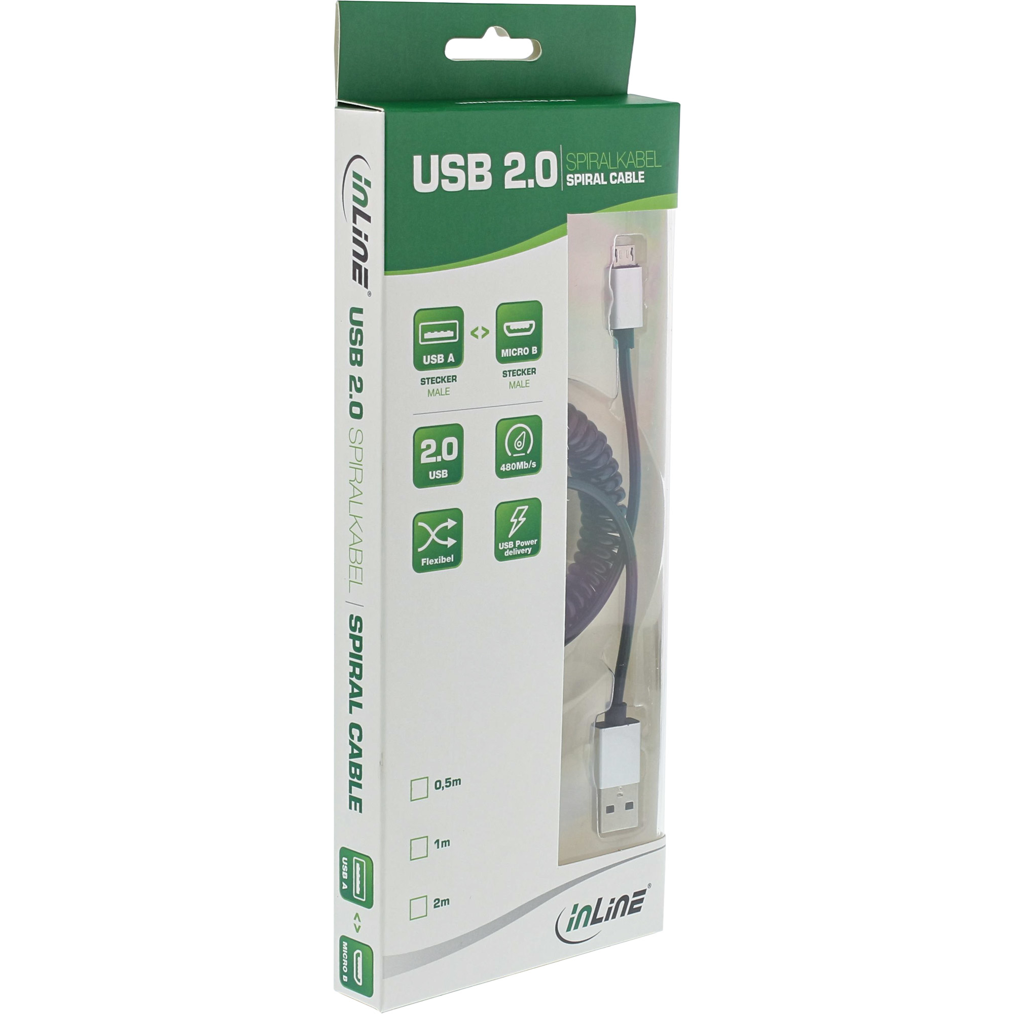 InLine Micro-USB 2.0 spiral cable, Type A/Micro-B M/M, black/alu, flexible 3m
