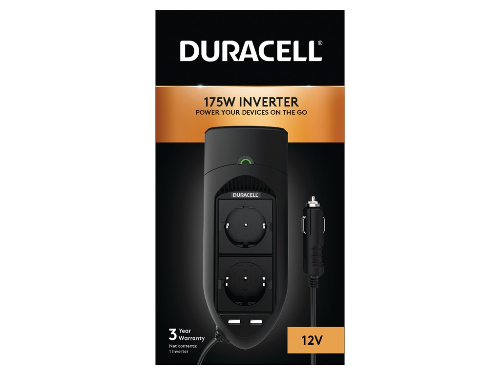 Duracell DRINV15-EU adaptador e inversor de corriente Interior 175 W Negro