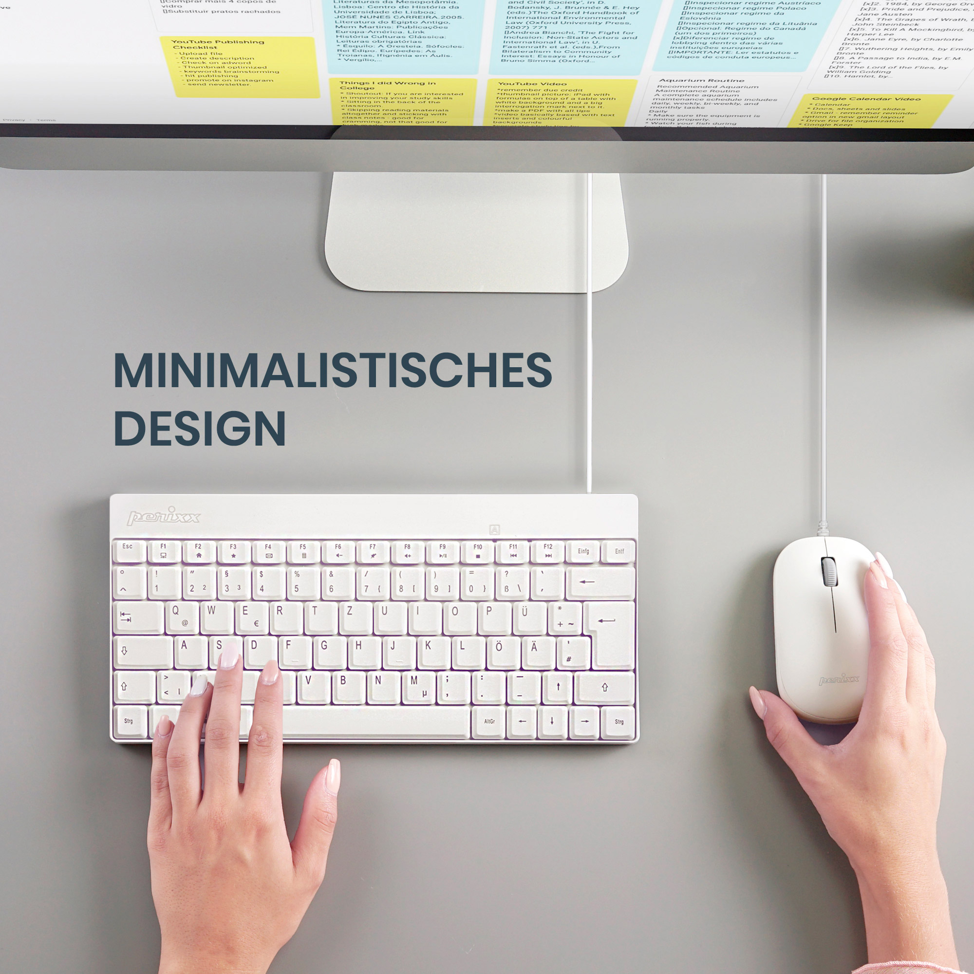 Perixx PERIDUO-212 DE Mini USB-Tastatur und Maus Set wei� - Tastatur - 1.000 dpi