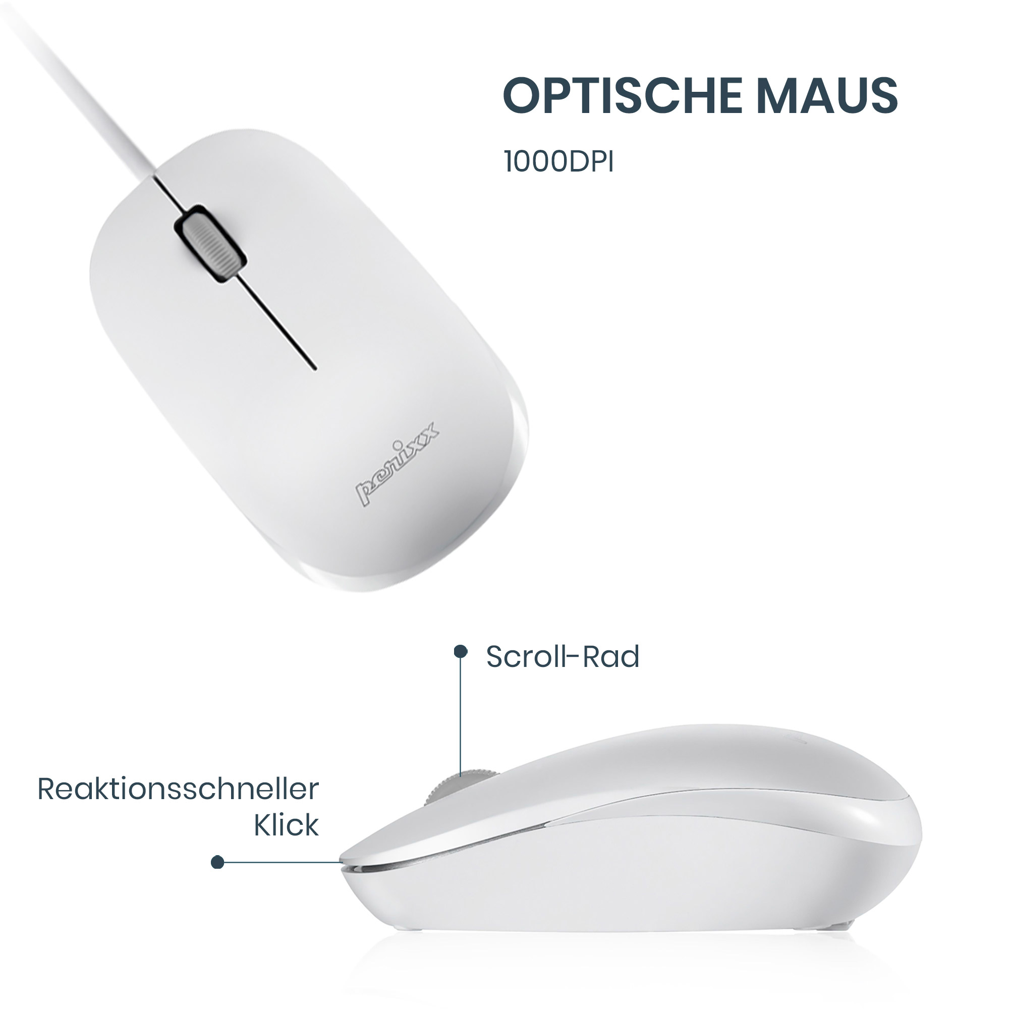 Perixx PERIDUO-212 DE Mini USB-Tastatur und Maus Set wei� - Tastatur - 1.000 dpi