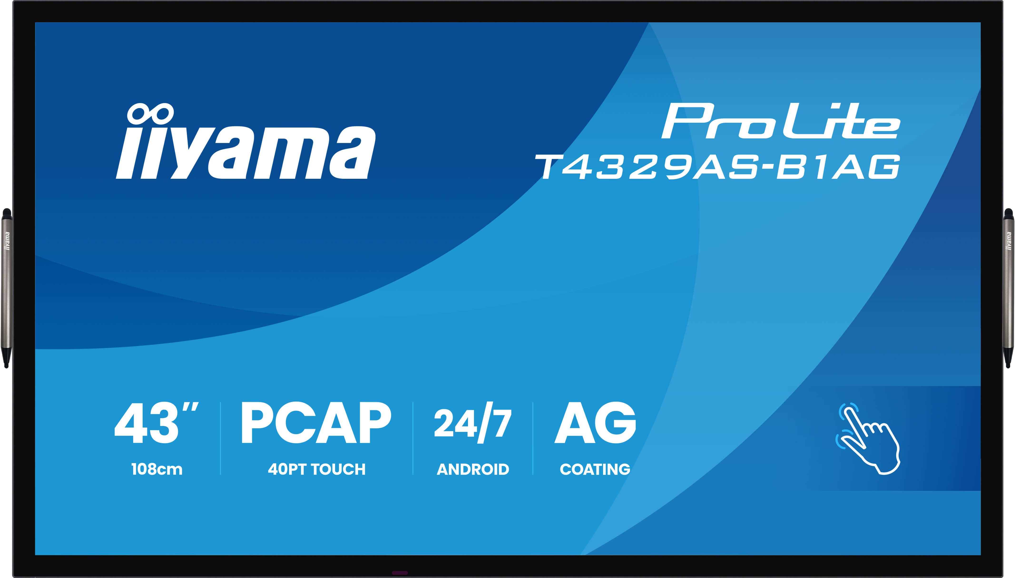 iiyama T4329AS-B1AG Signage Display Interactive flat panel 108 cm (42.5) LED Wi-Fi 500 cd/m� 4K Ultra HD Black Touchscreen Built-in processor Android 24/7