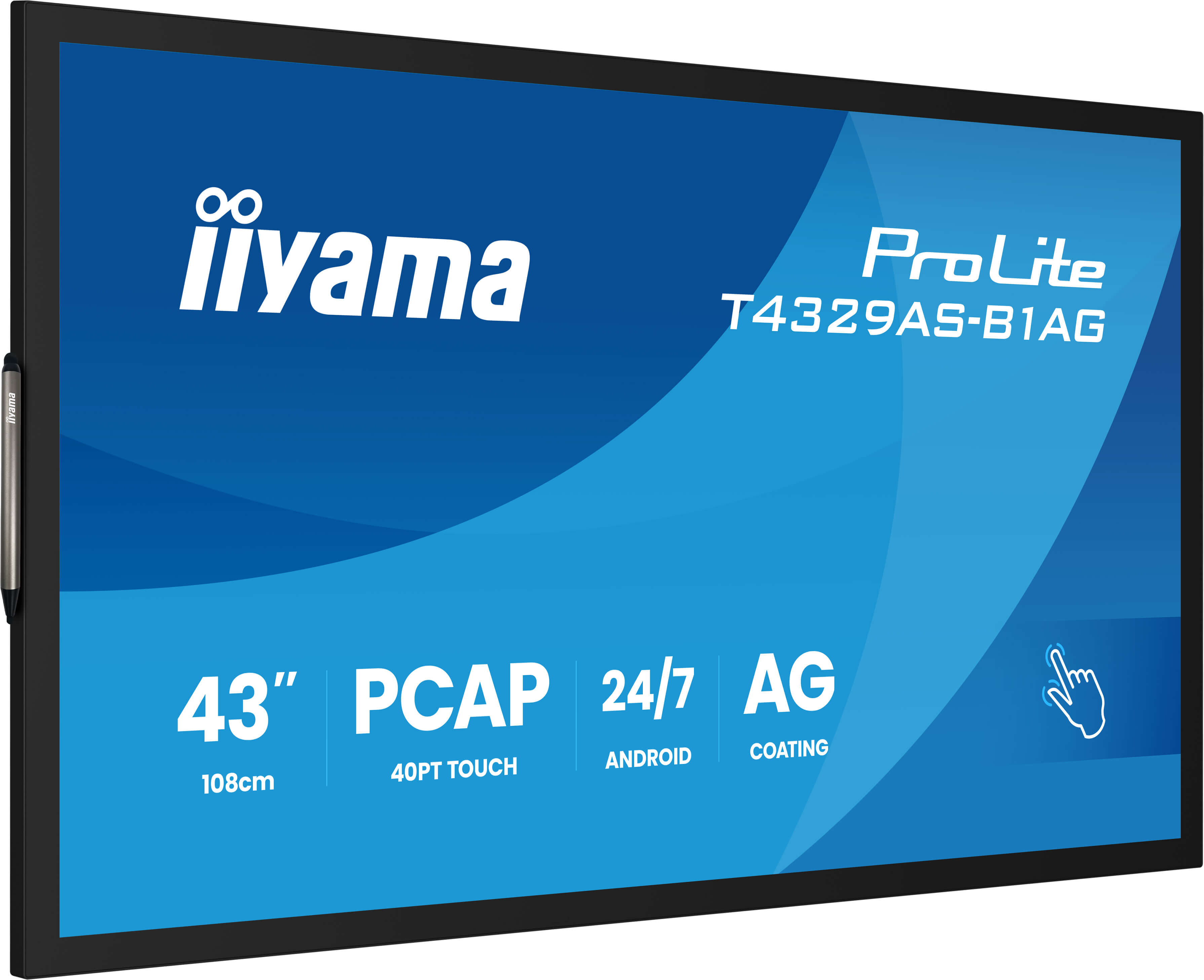 iiyama T4329AS-B1AG Signage Display Interactive flat panel 108 cm (42.5) LED Wi-Fi 500 cd/m� 4K Ultra HD Black Touchscreen Built-in processor Android 24/7