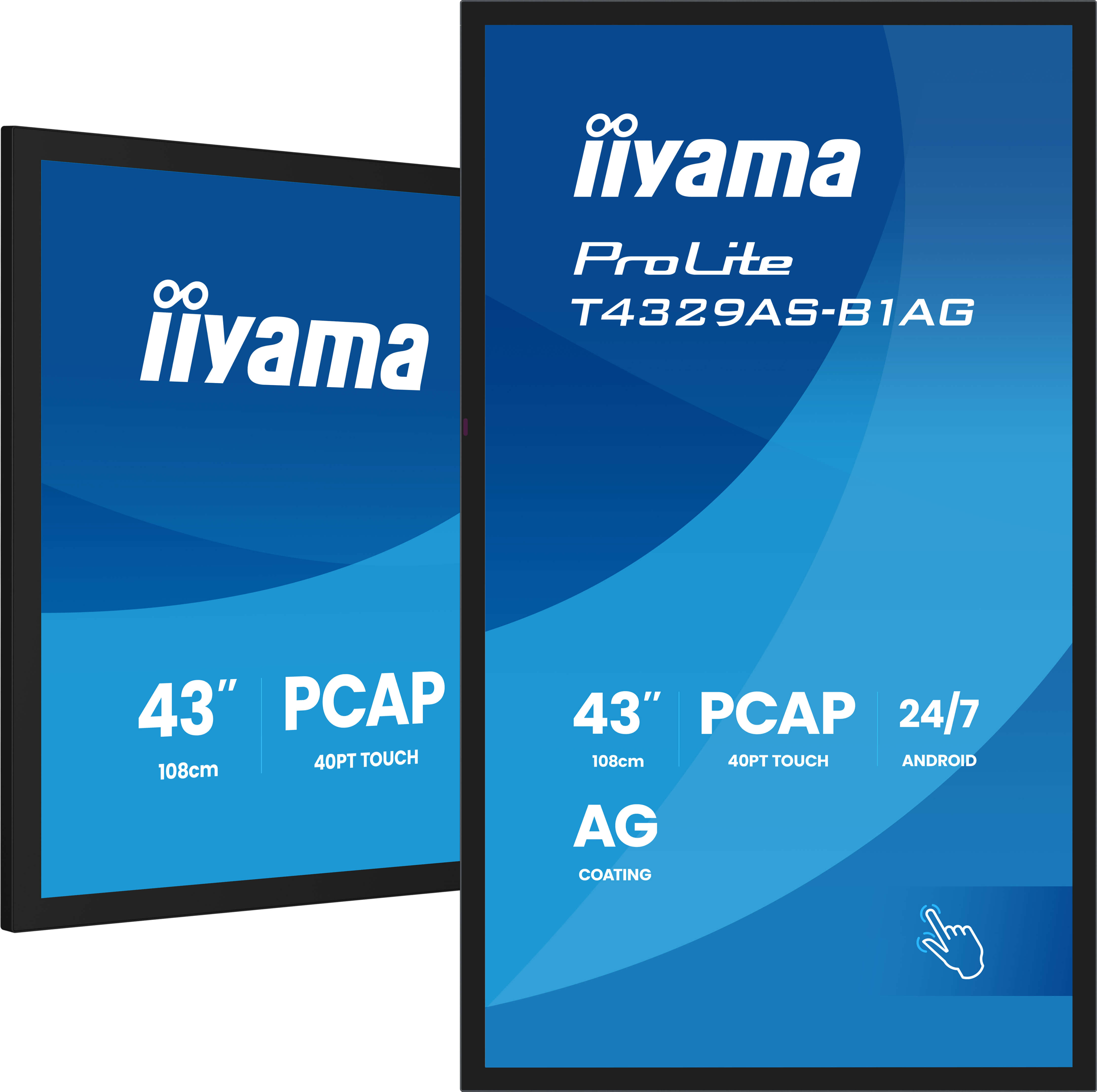iiyama T4329AS-B1AG Signage Display Interactive flat panel 108 cm (42.5) LED Wi-Fi 500 cd/m� 4K Ultra HD Black Touchscreen Built-in processor Android 24/7